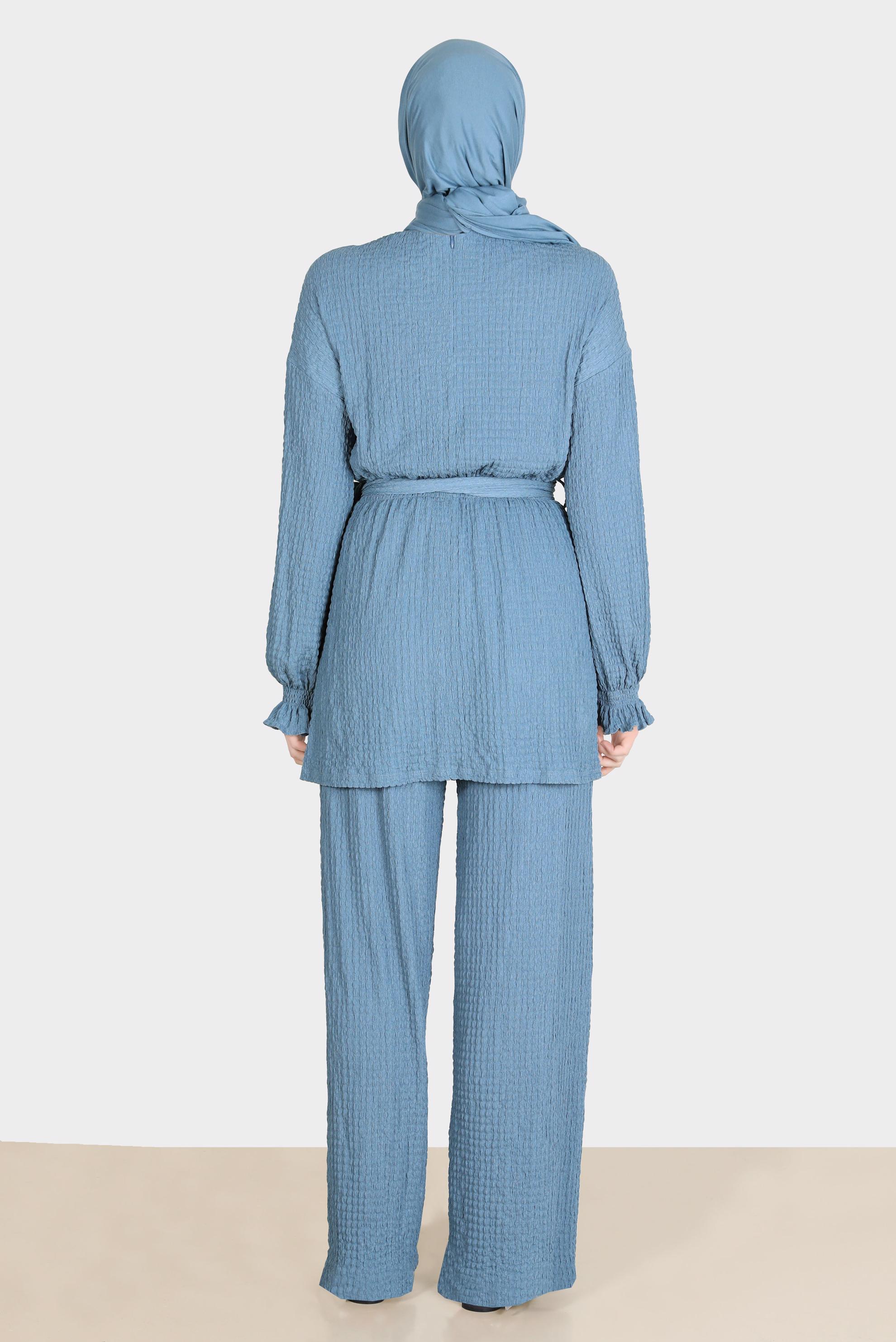 Tesettür giyim LACİVERT WAFFLE EFEKTLİ İKİLİ PANT. TAKIM 42716 