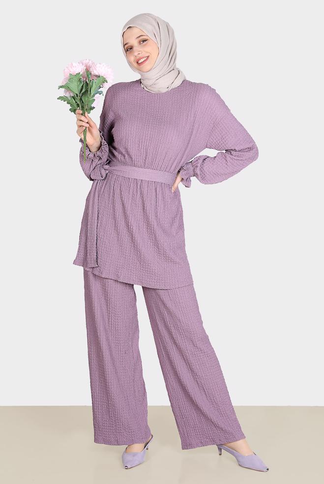 Tesettür giyim  WAFFLE EFEKTLİ İKİLİ PANTOLONLU TAKIM 42716  - ALVİNA