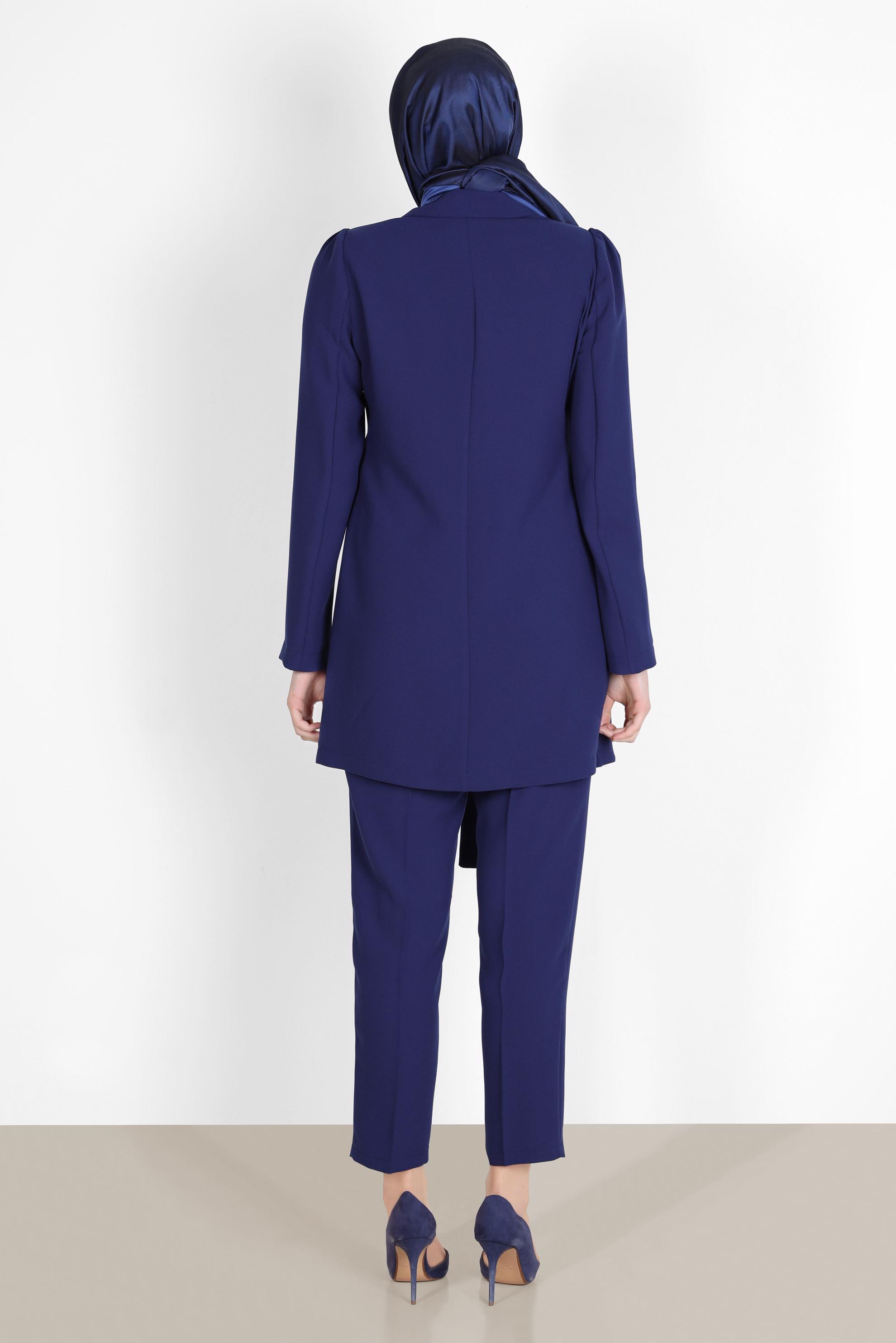 Tesettür giyim LACİVERT BAĞLAMA DETAYLI İKİLİ KLASİK PANT. TAKIM 42770 