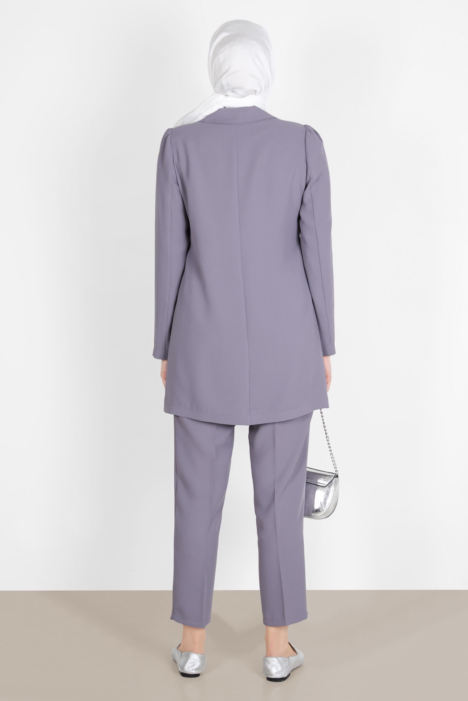 Tesettür giyim MOR BAĞLAMA DETAYLI İKİLİ KLASİK PANT. TAKIM 42770 