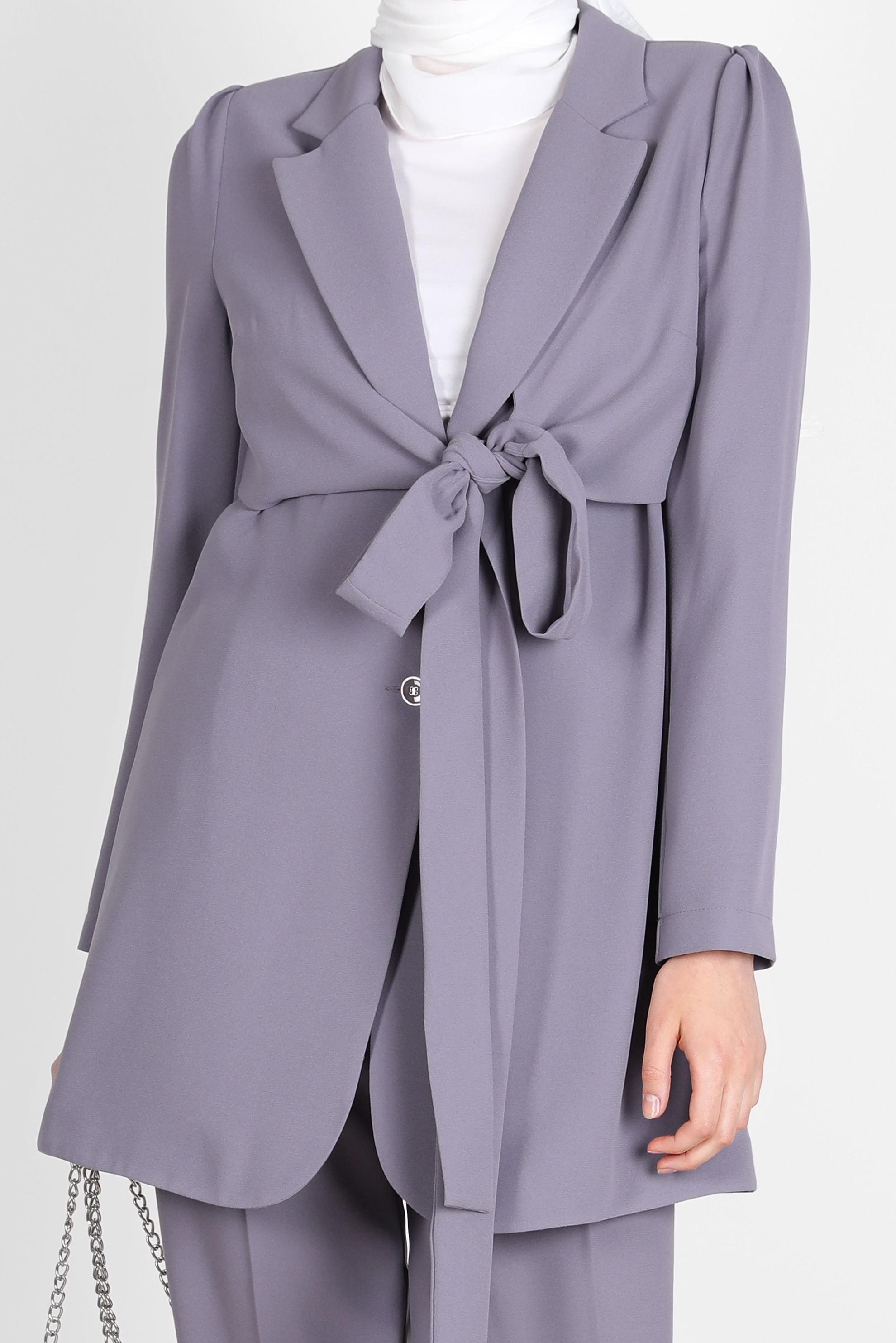 Tesettür giyim MOR BAĞLAMA DETAYLI İKİLİ KLASİK PANT. TAKIM 42770 