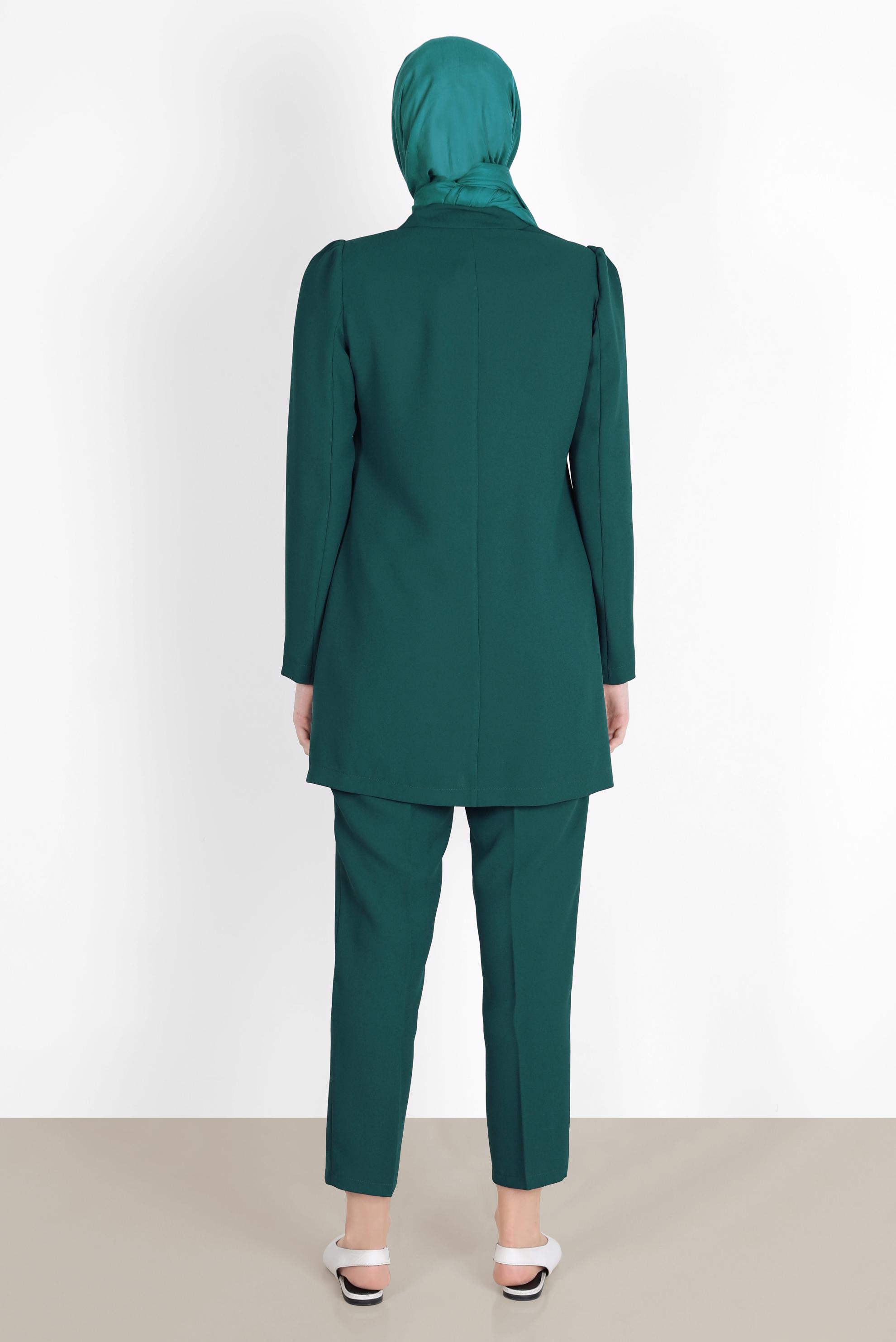 Tesettür giyim YEŞİL BAĞLAMA DETAYLI İKİLİ KLASİK PANT. TAKIM 42770 