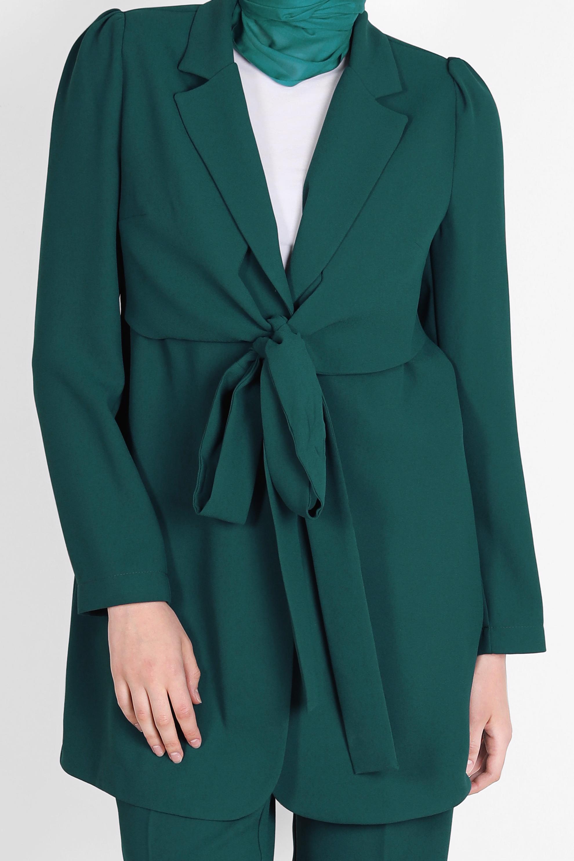 Tesettür giyim YEŞİL BAĞLAMA DETAYLI İKİLİ KLASİK PANT. TAKIM 42770 