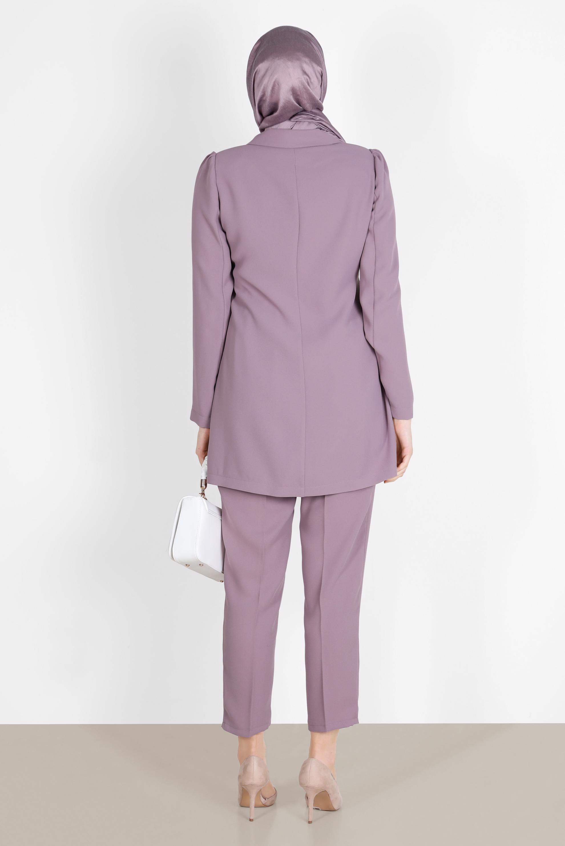 Tesettür giyim PEMBE BAĞLAMA DETAYLI İKİLİ KLASİK PANT. TAKIM 42770 