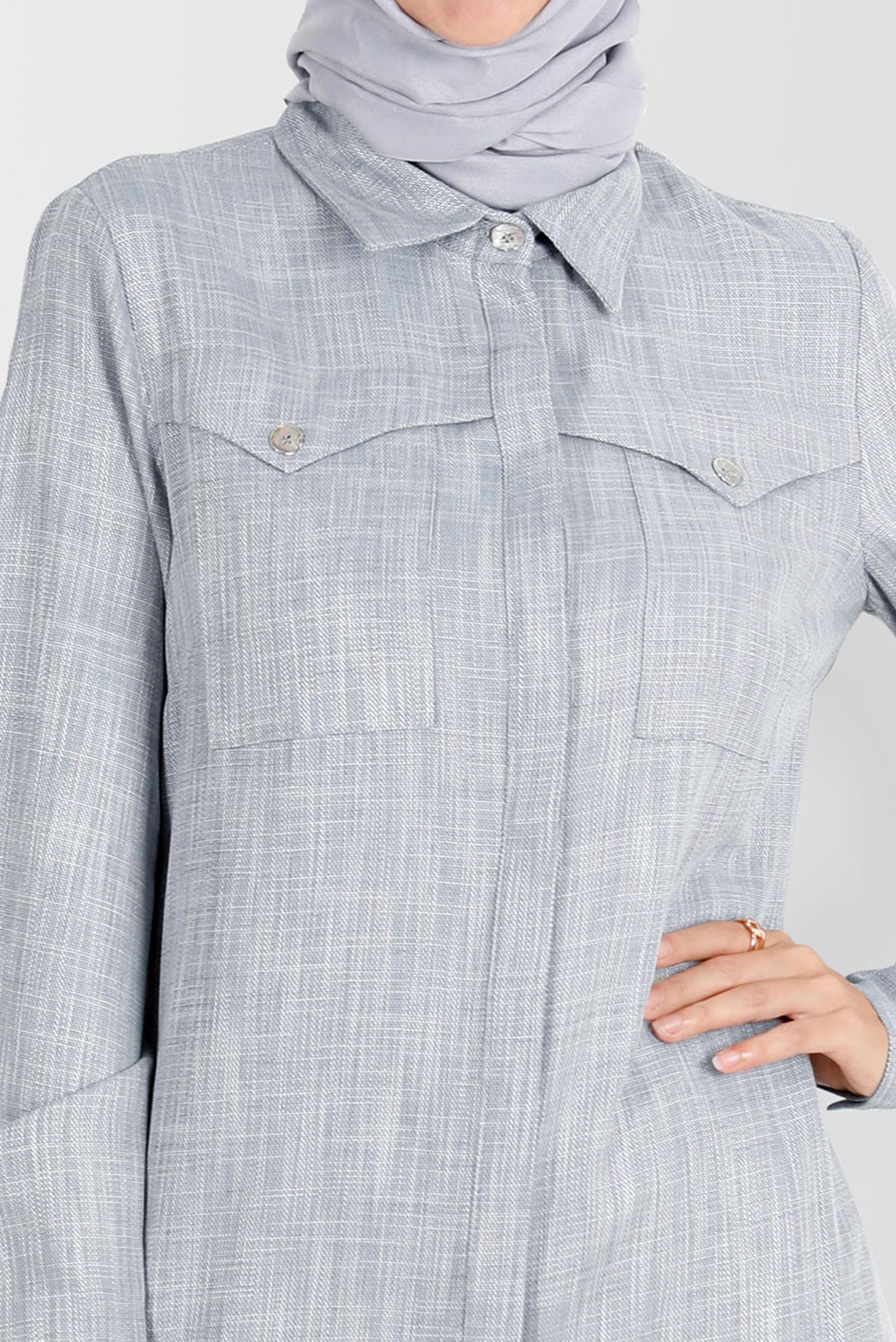 Tesettür giyim MAVİ KETEN GÖRÜNÜMLÜ İKİLİ PANT. TAKIM 42829 