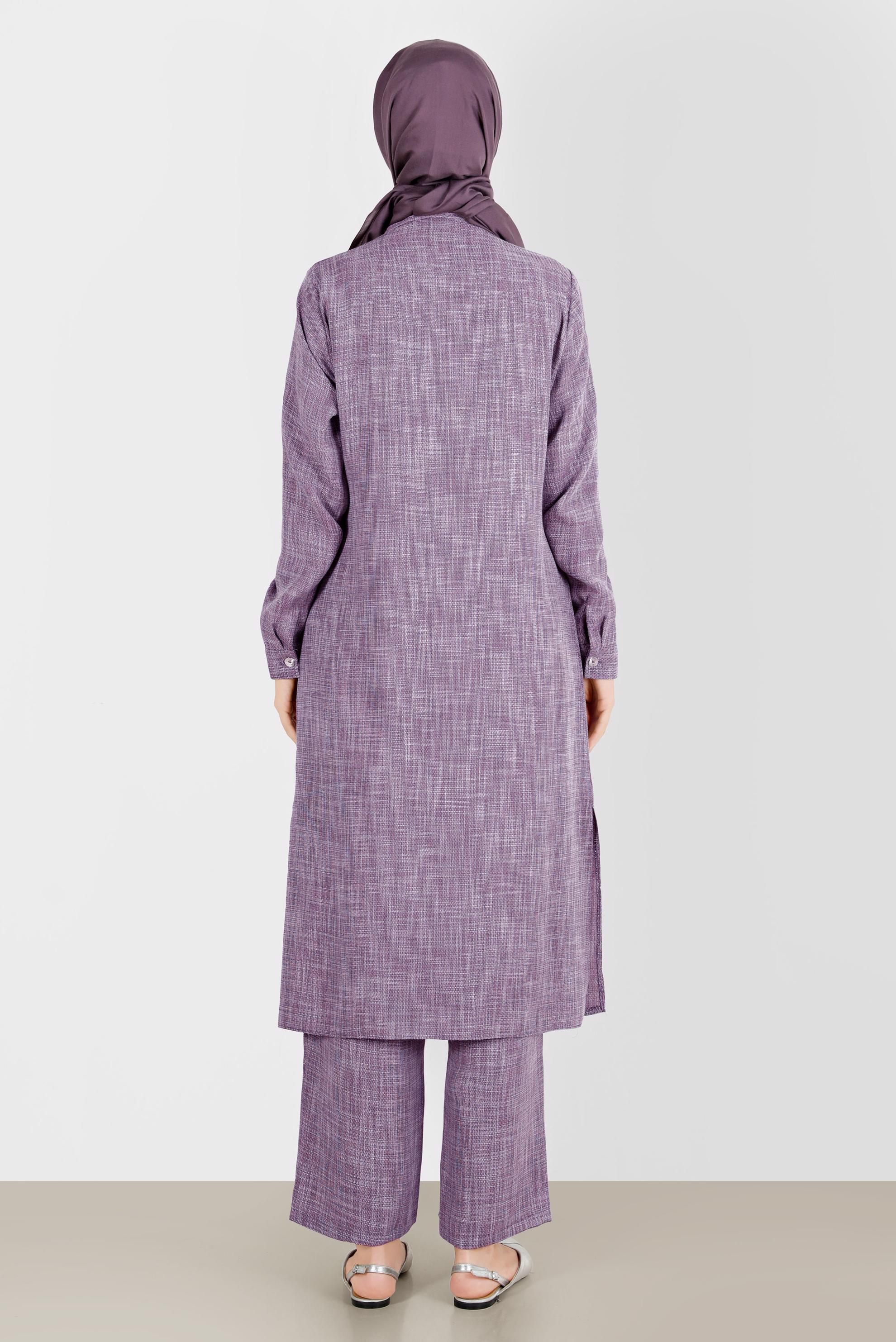 Tesettür giyim MOR KETEN GÖRÜNÜMLÜ İKİLİ PANT. TAKIM 42829 