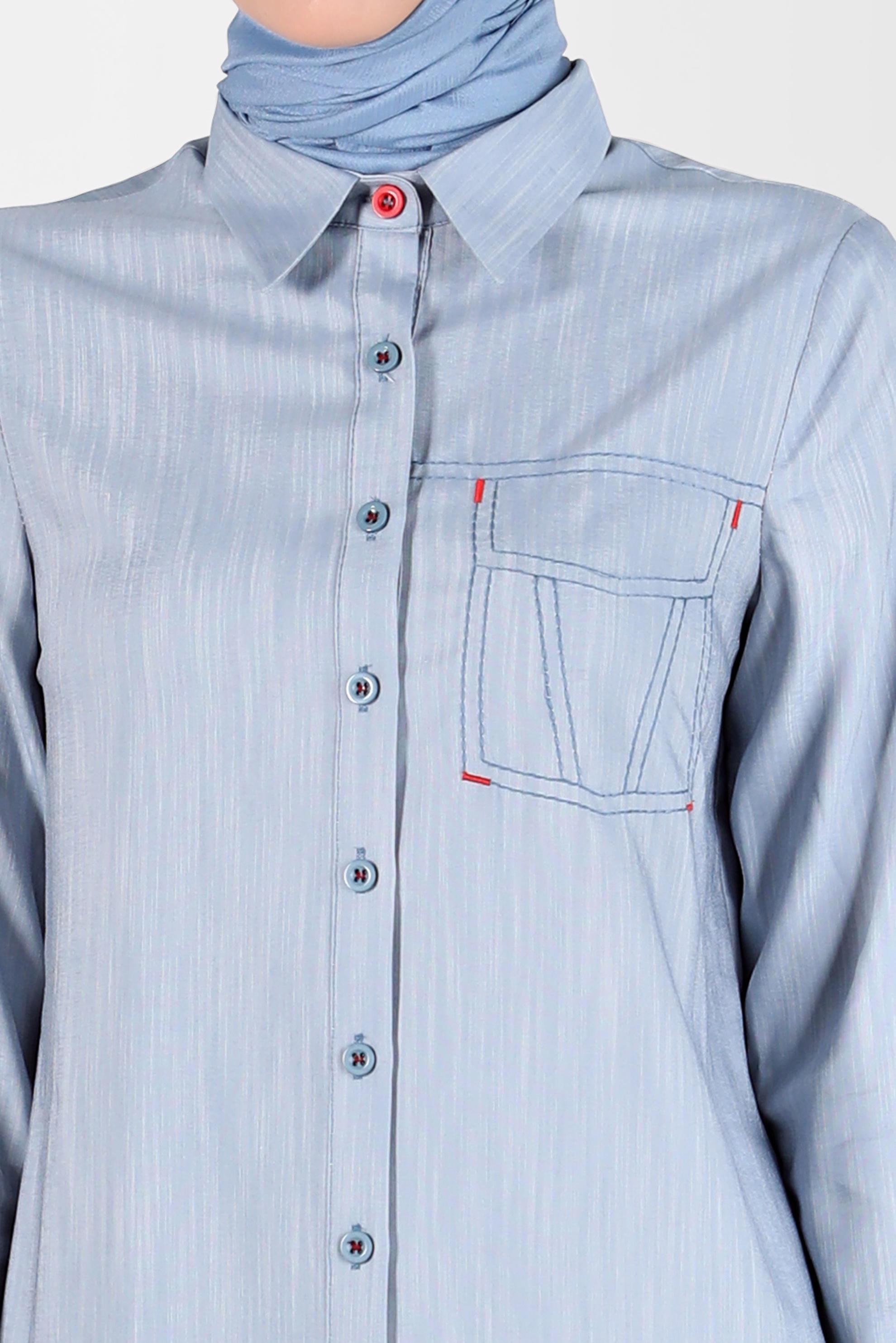 Tesettür giyim MAVİ DİKİŞ DETAYLI DÜĞMELİ İKİLİ PANT. TAKIM 42867 