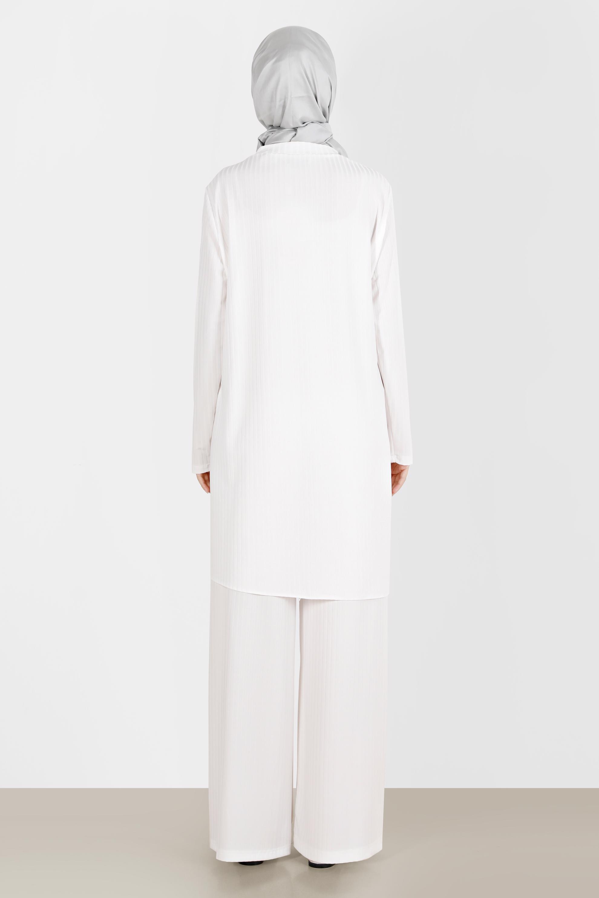 Tesettür giyim BEYAZ TAŞ DETAYLI FİTİLLİ İKİLİ PANT. TAKIM 42882 