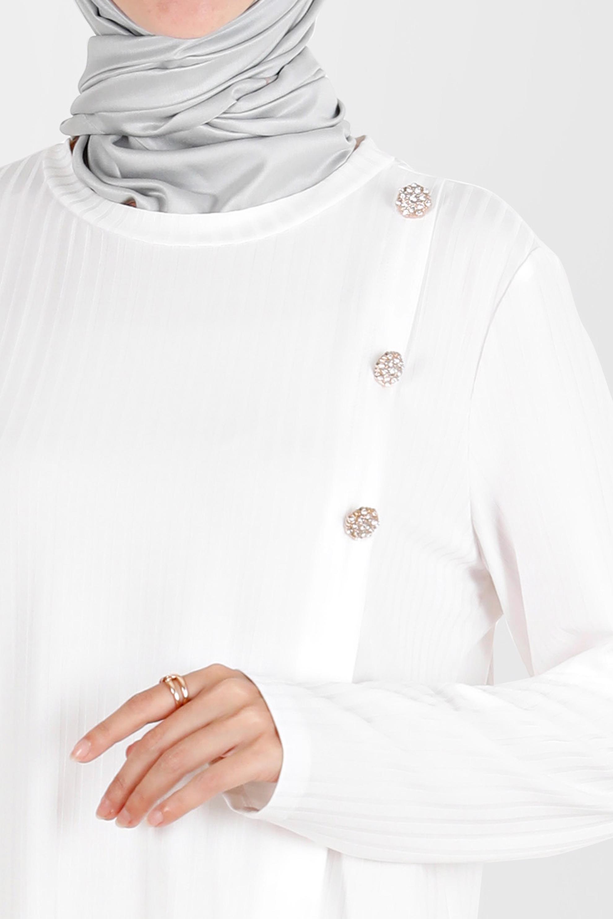 Tesettür giyim BEYAZ TAŞ DETAYLI FİTİLLİ İKİLİ PANT. TAKIM 42882 