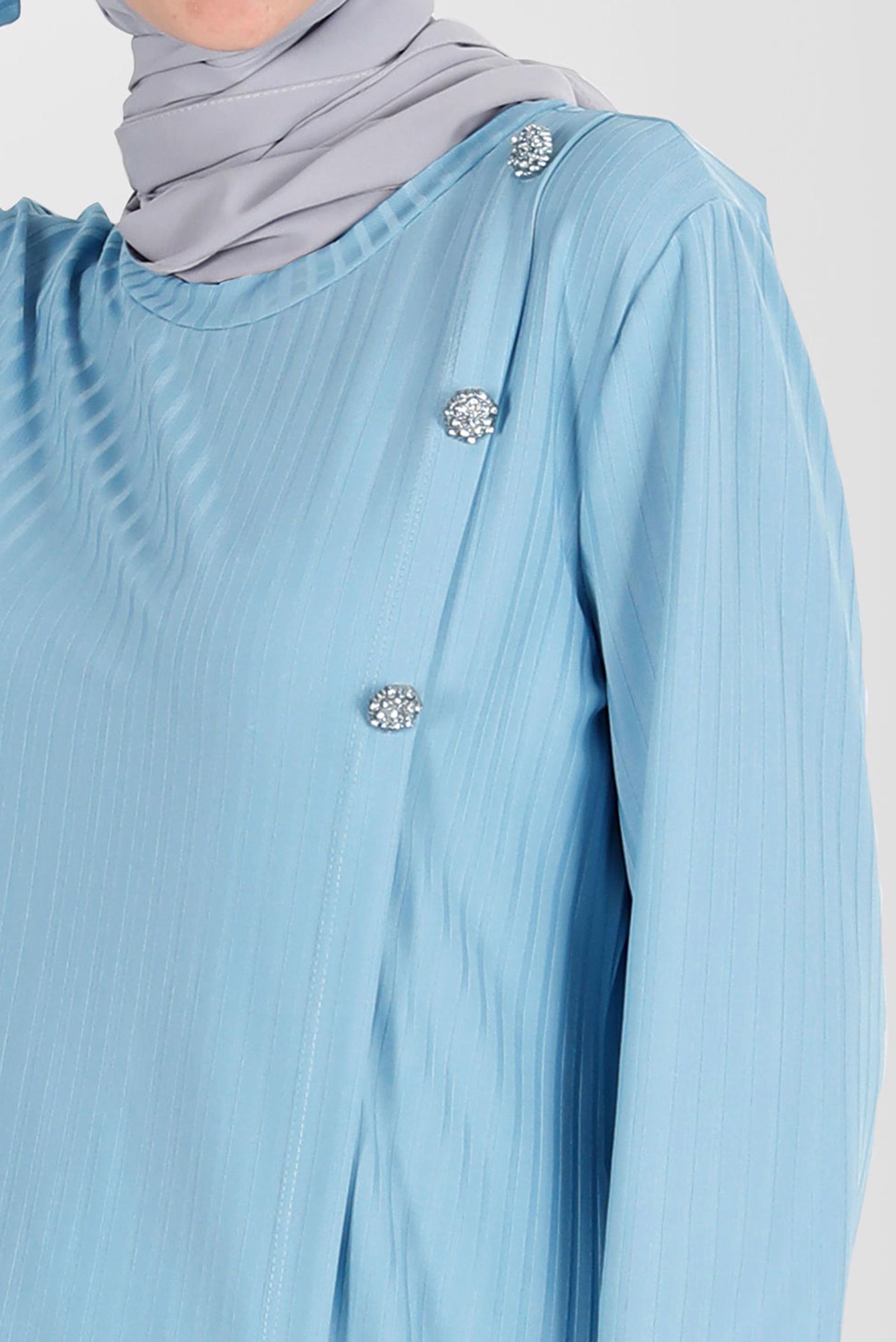 Tesettür giyim MAVİ TAŞ DETAYLI FİTİLLİ İKİLİ PANT. TAKIM 42882 