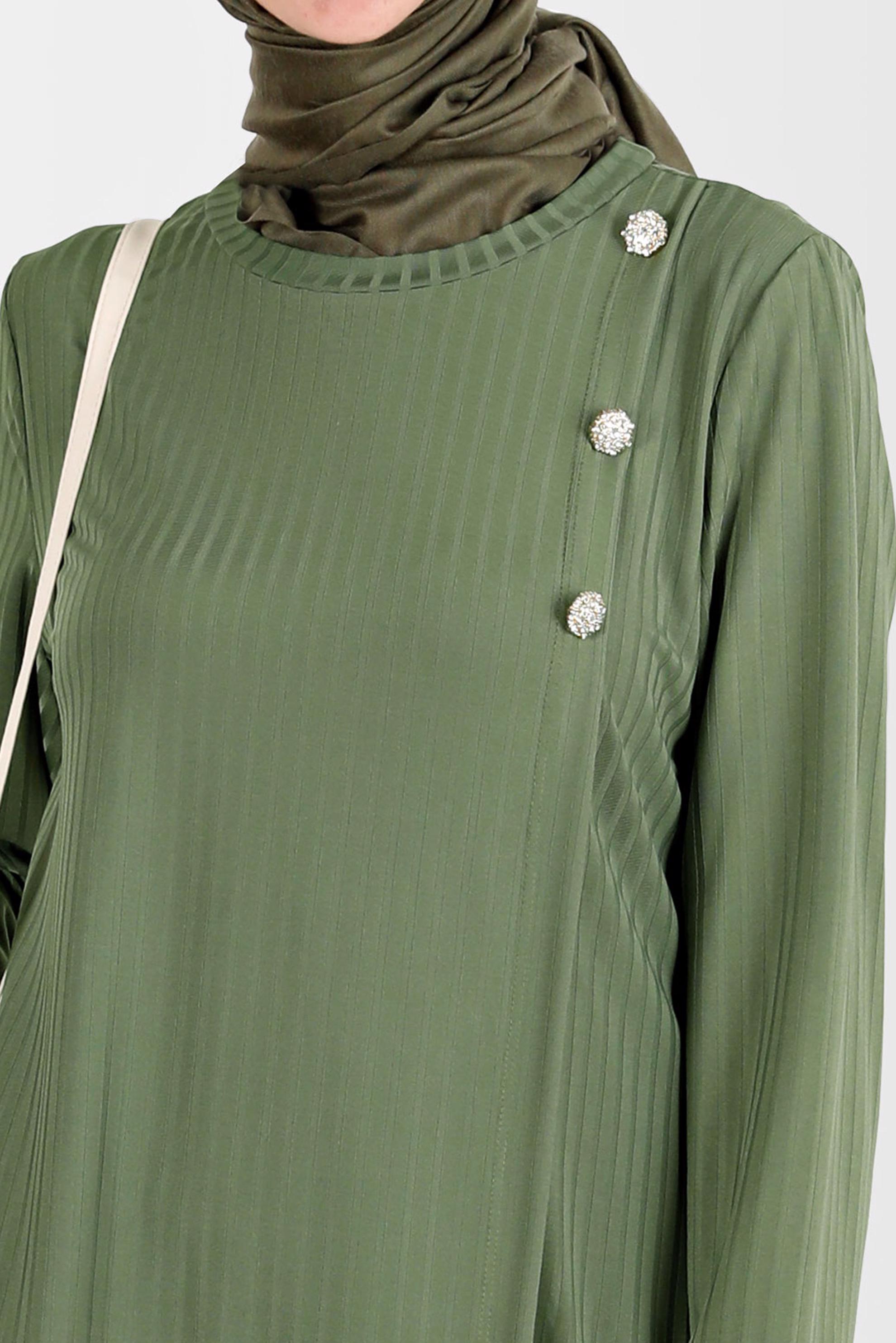 Tesettür giyim YEŞİL TAŞ DETAYLI FİTİLLİ İKİLİ PANT. TAKIM 42882 