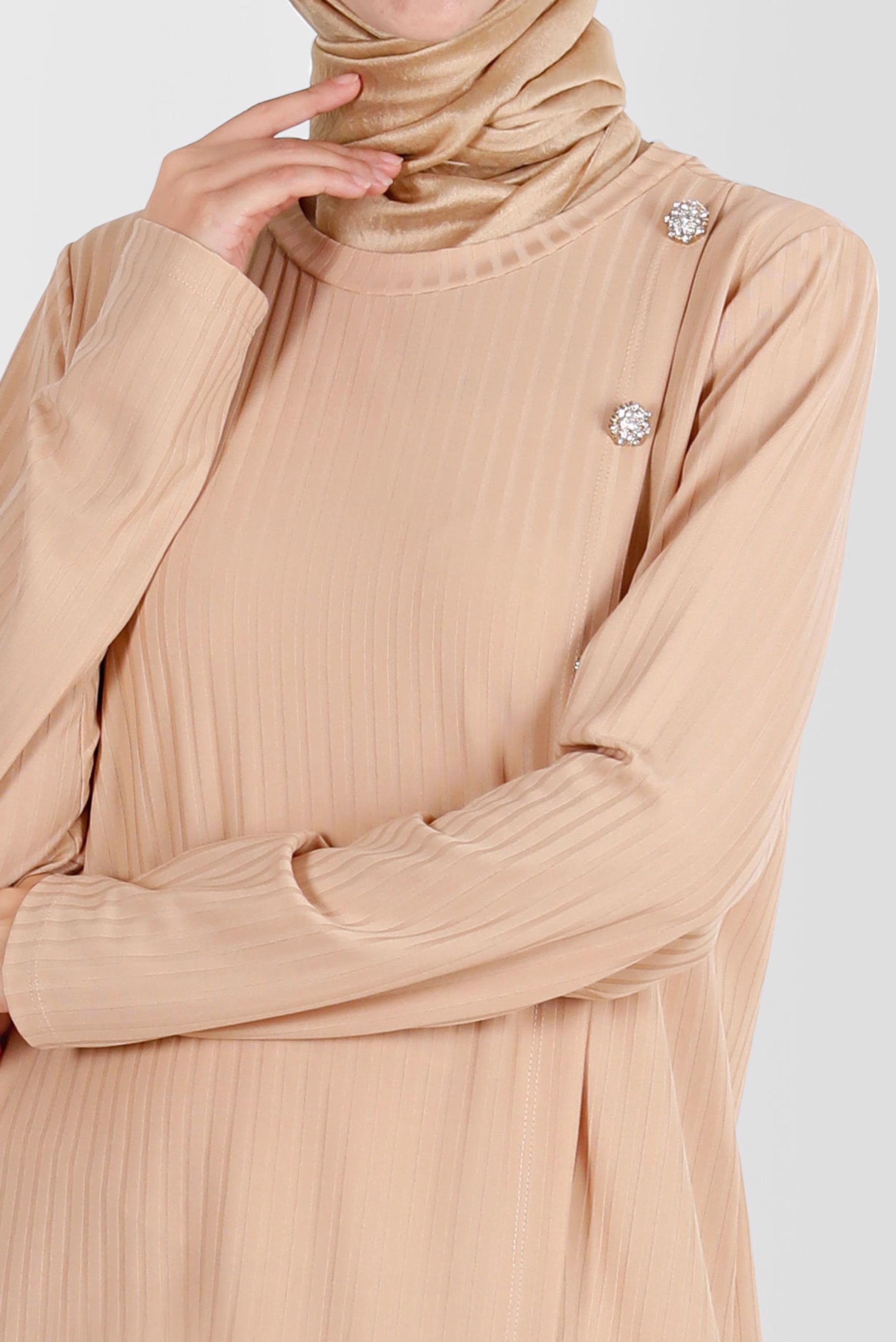 Tesettür giyim BEJ TAŞ DETAYLI FİTİLLİ İKİLİ PANT. TAKIM 42882 