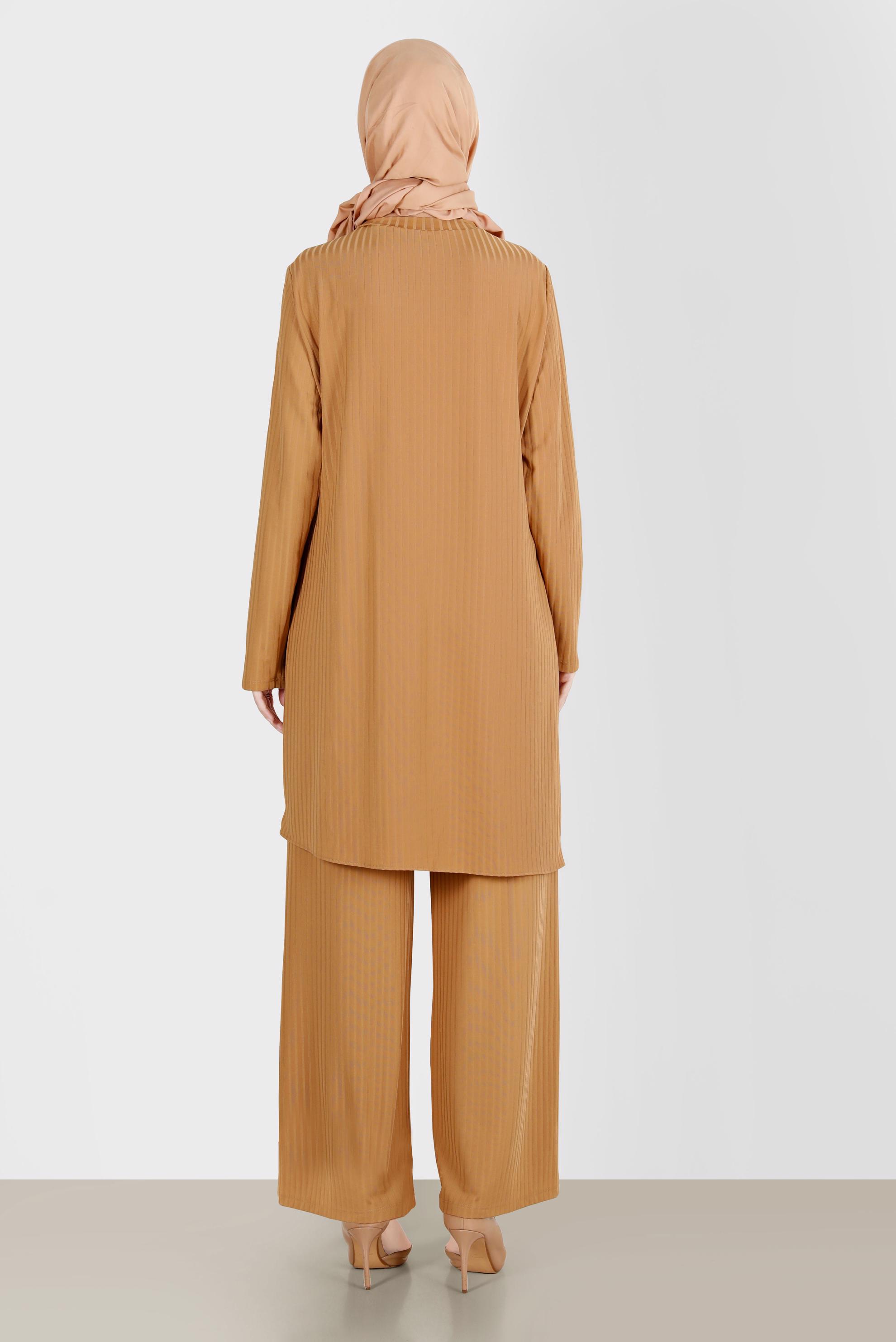 Tesettür giyim SARI TAŞ DETAYLI FİTİLLİ İKİLİ PANT. TAKIM 42882 