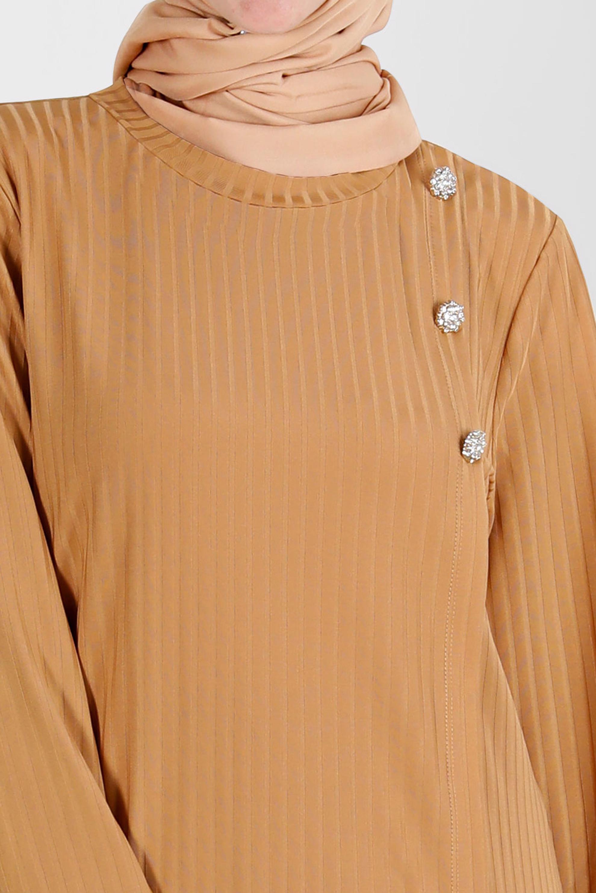 Tesettür giyim SARI TAŞ DETAYLI FİTİLLİ İKİLİ PANT. TAKIM 42882 