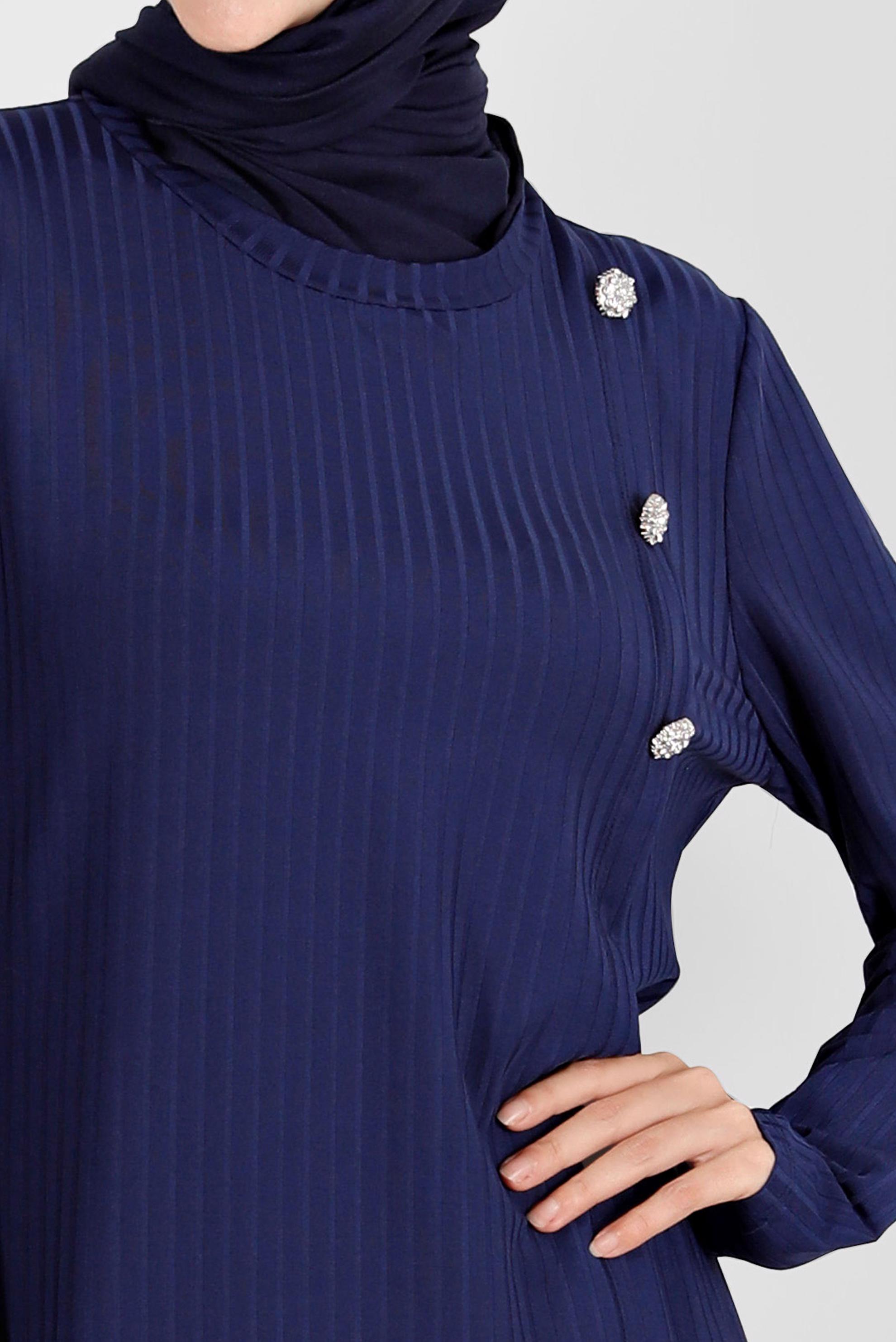 Tesettür giyim LACİVERT TAŞ DETAYLI FİTİLLİ İKİLİ PANT. TAKIM 42882 