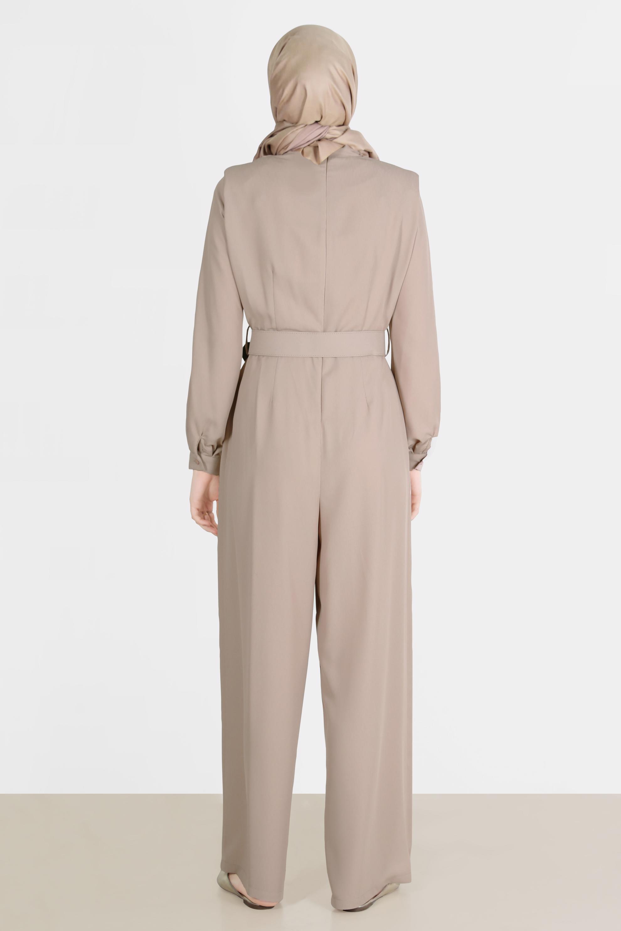 Hijab clothing BEIGE COWL NECK BELTED OVERALLS 42552