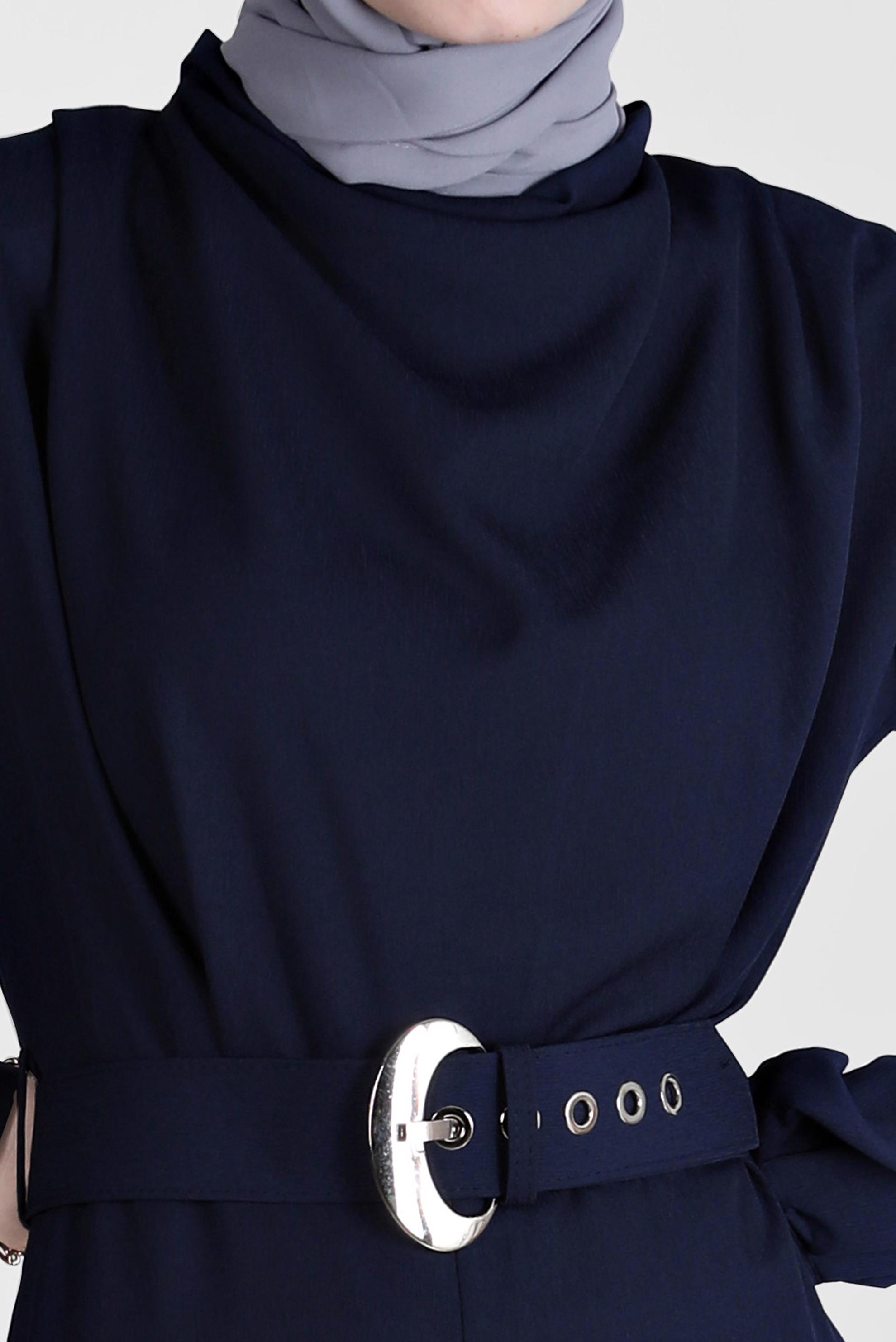 Tesettür giyim LACİVERT DEGAJE YAKA KEMERLİ TULUM 42552