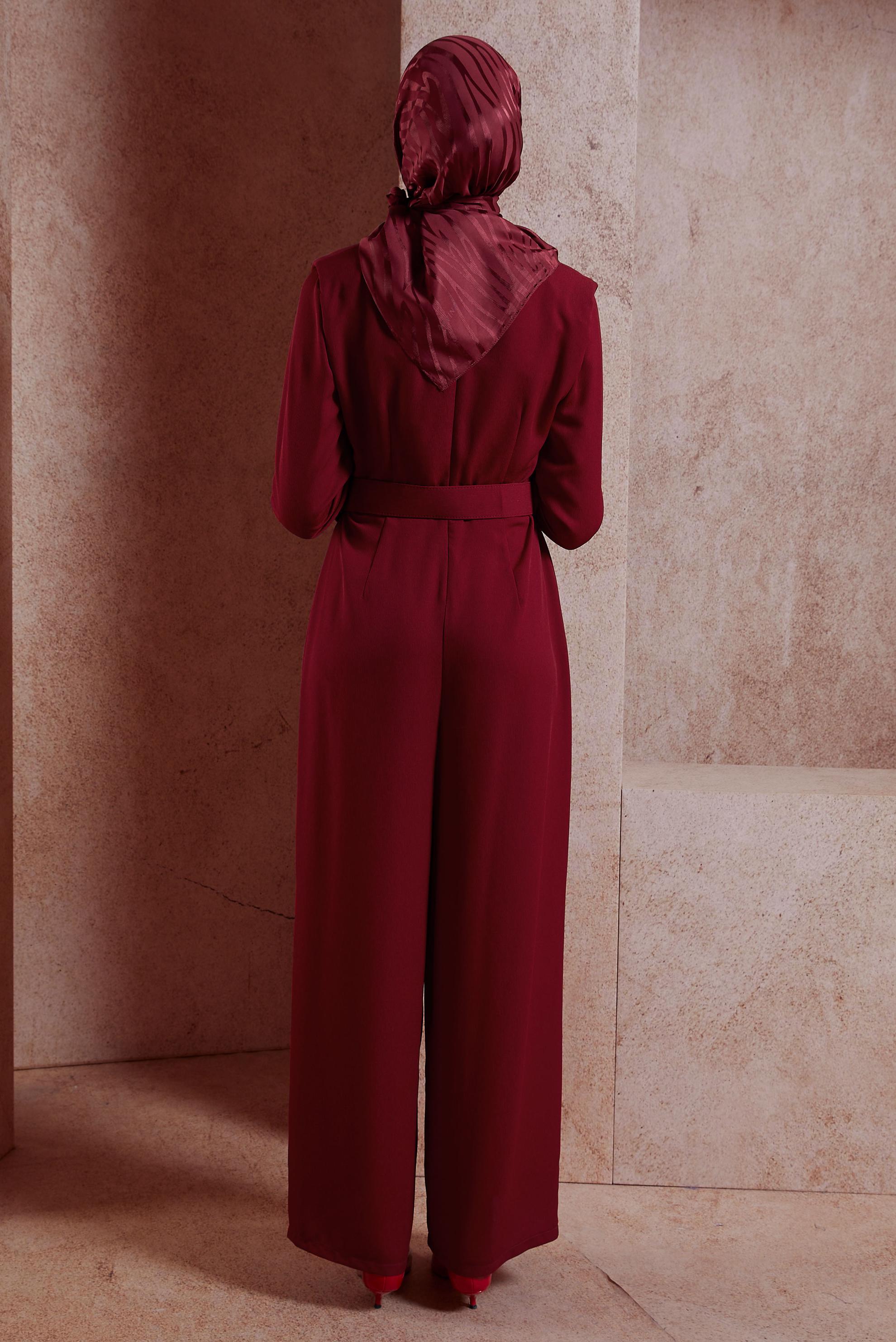 Hijab clothing CLARET RED COWL NECK BELTED OVERALLS 42552