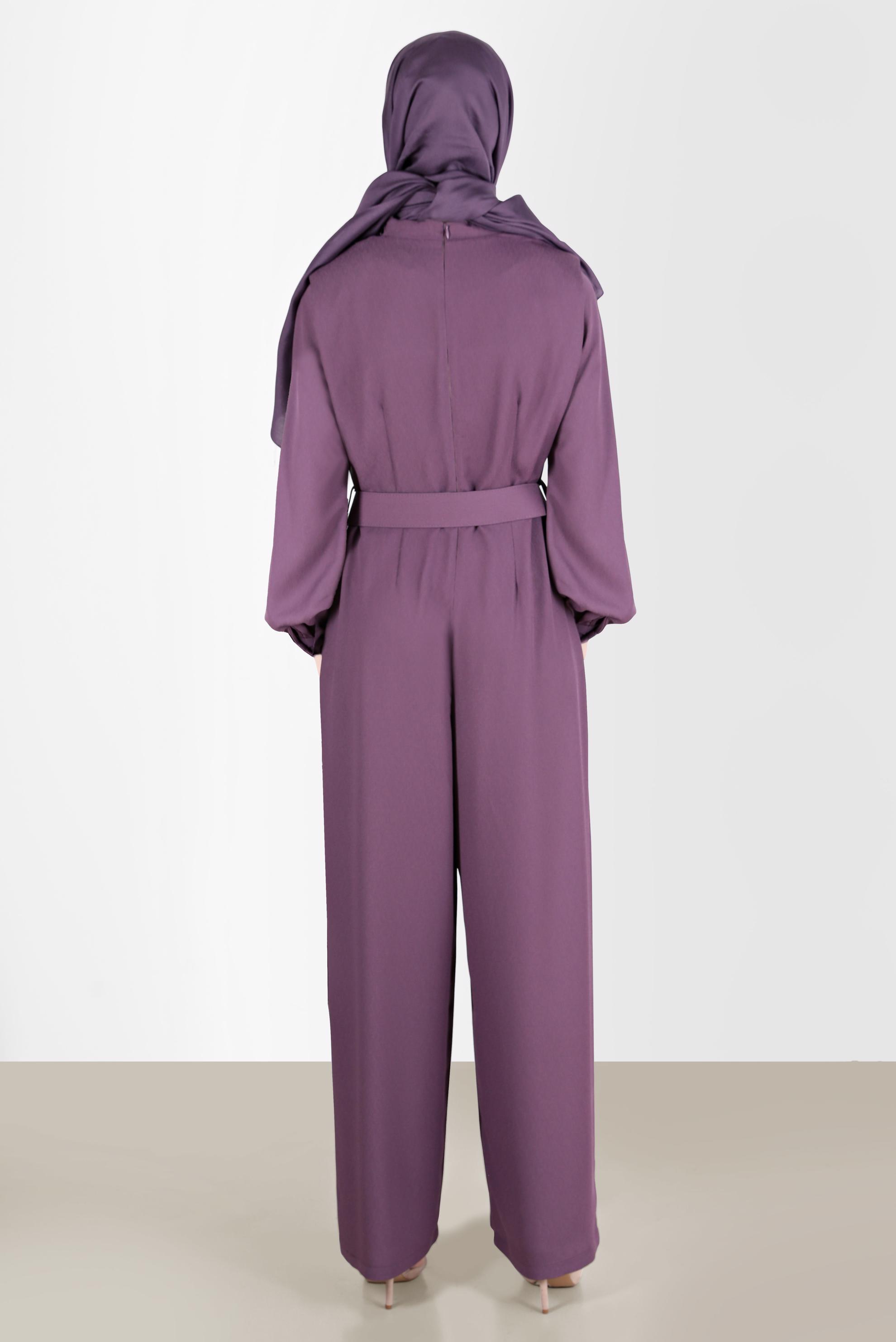 Tesettür giyim MOR DEGAJE YAKA KEMERLİ TULUM 42552