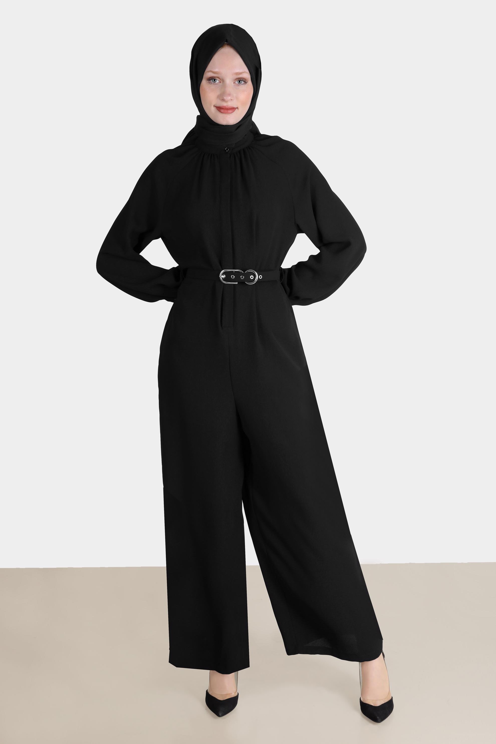 Hijab clothing BLACK BELTED CREPE OVERALLS 42695 
