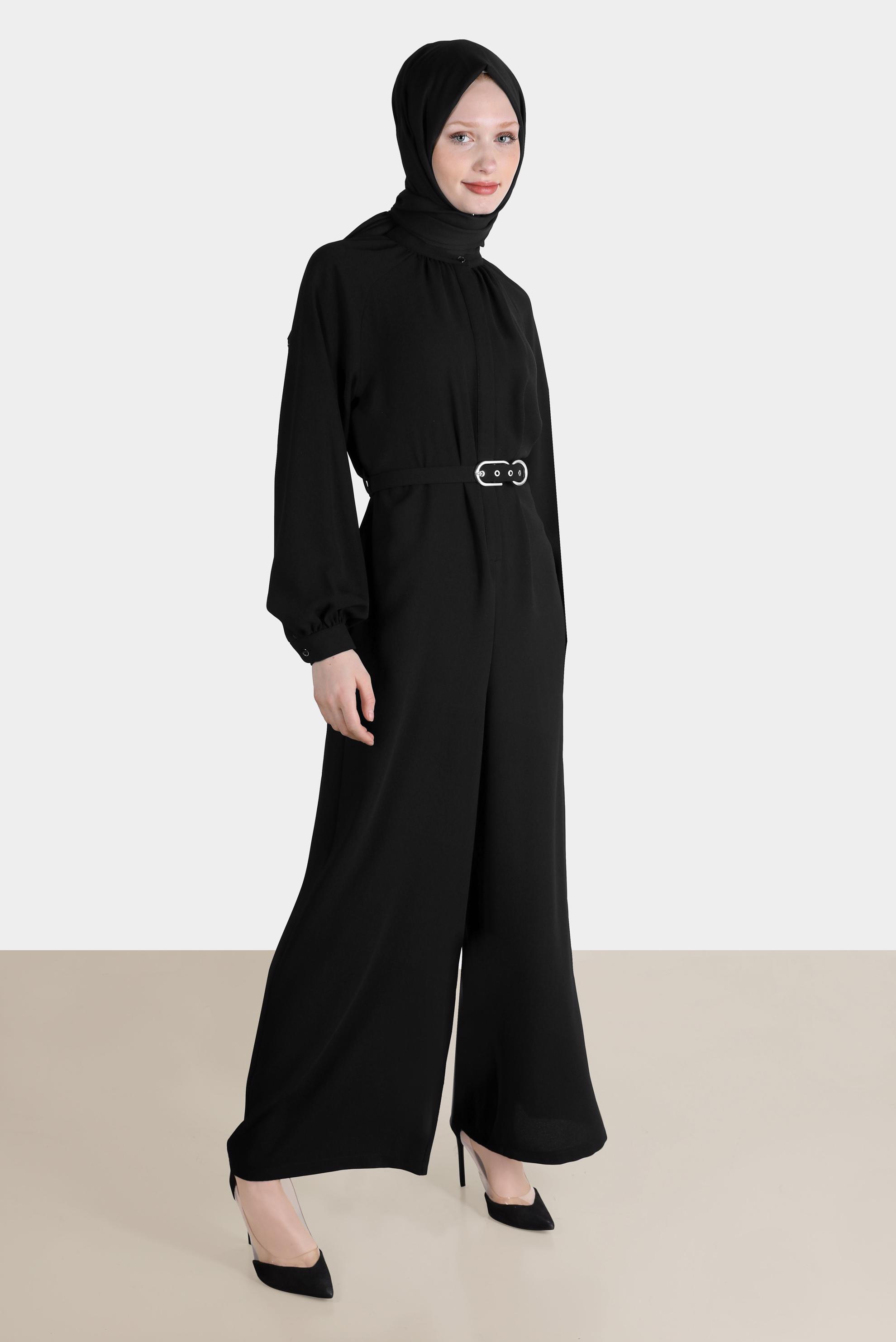 Hijab clothing BLACK BELTED CREPE OVERALLS 42695 