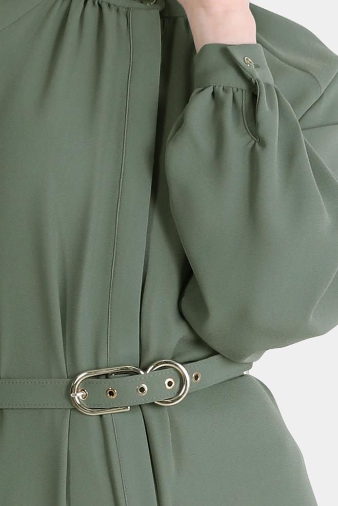 Vêtements hijab KAKI SALOPETTE EN CRÊPE AVEC CEINTURE 42695 - ALVİNA