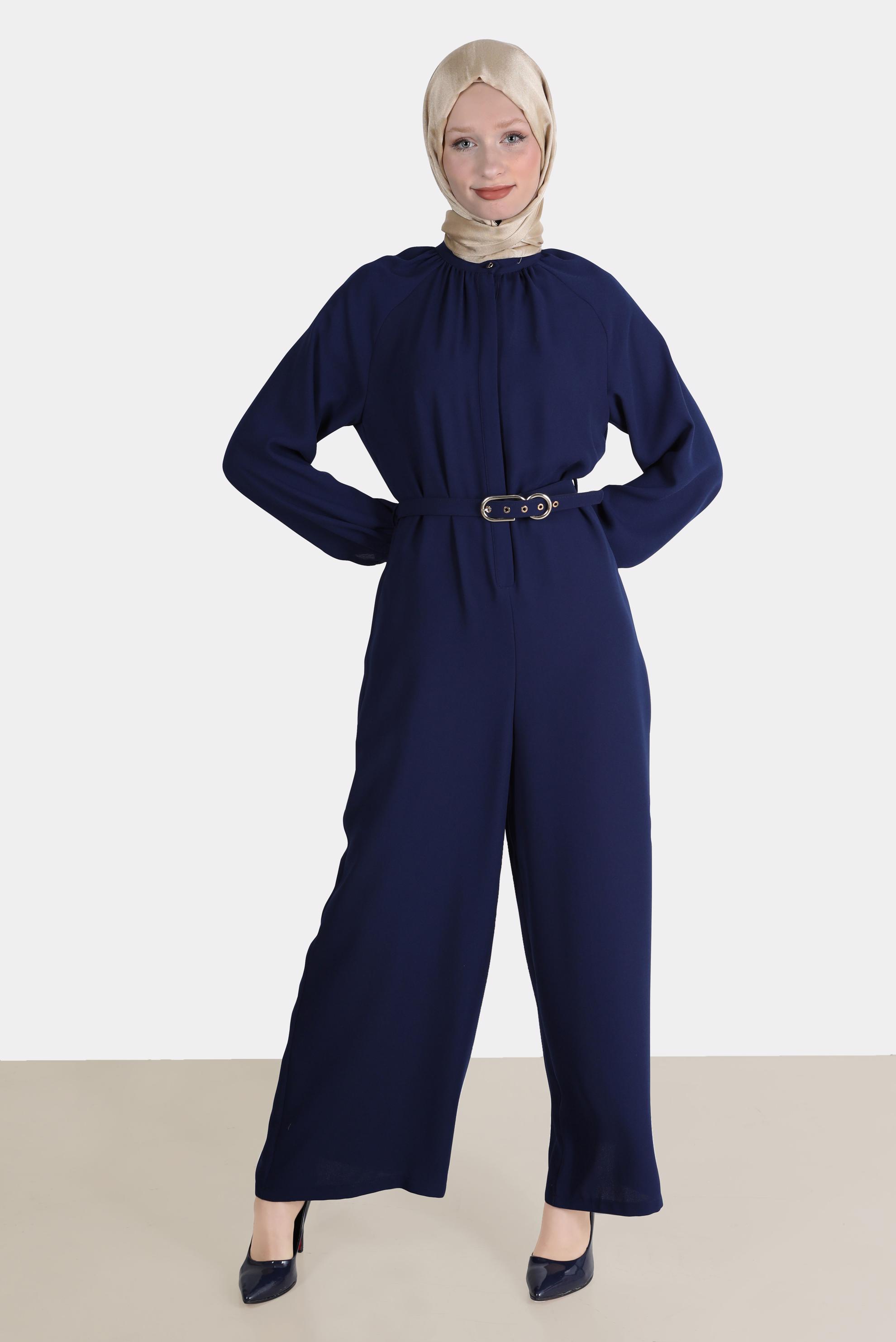 Vêtements hijab BLEU MARINE SALOPETTE EN CRÊPE AVEC CEINTURE 42695