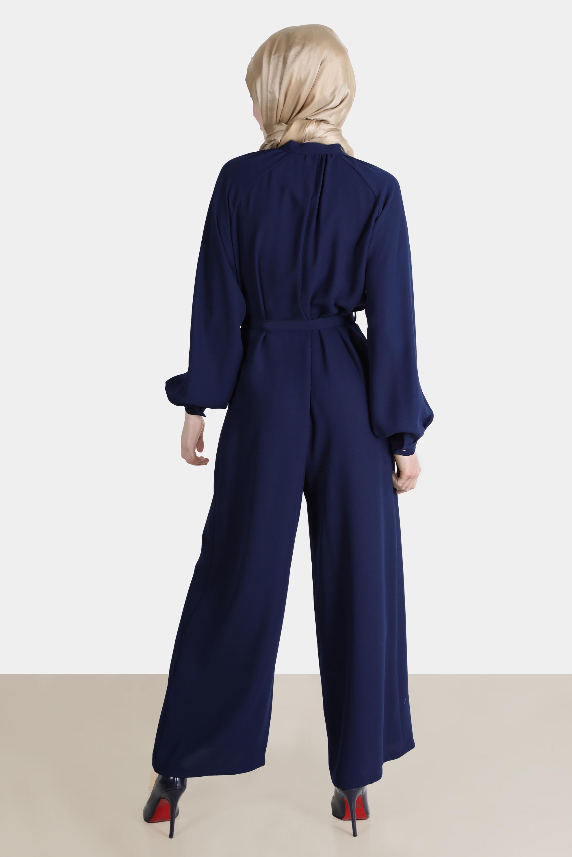 Vêtements hijab BLEU MARINE SALOPETTE EN CRÊPE AVEC CEINTURE 42695