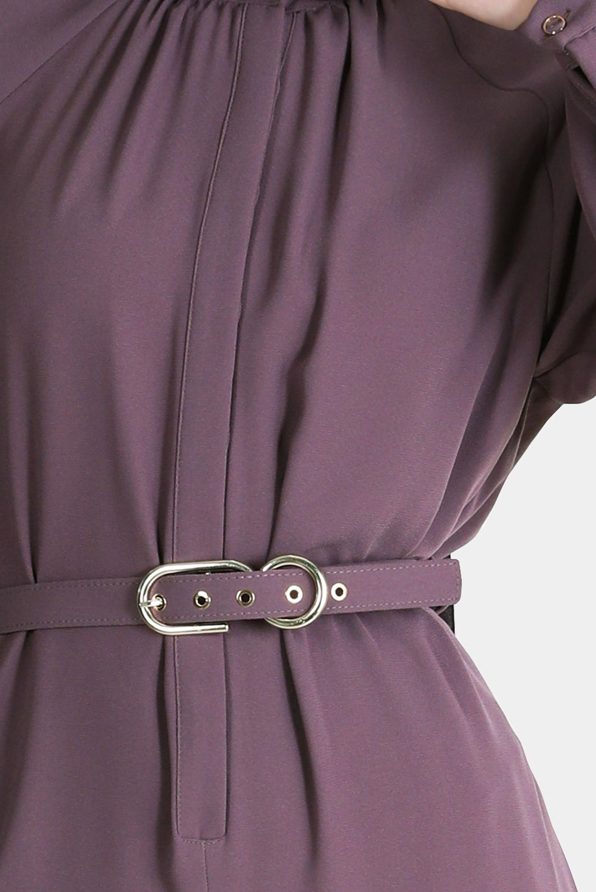 Tesettür giyim MOR KEMERLİ KREP TULUM 42695 