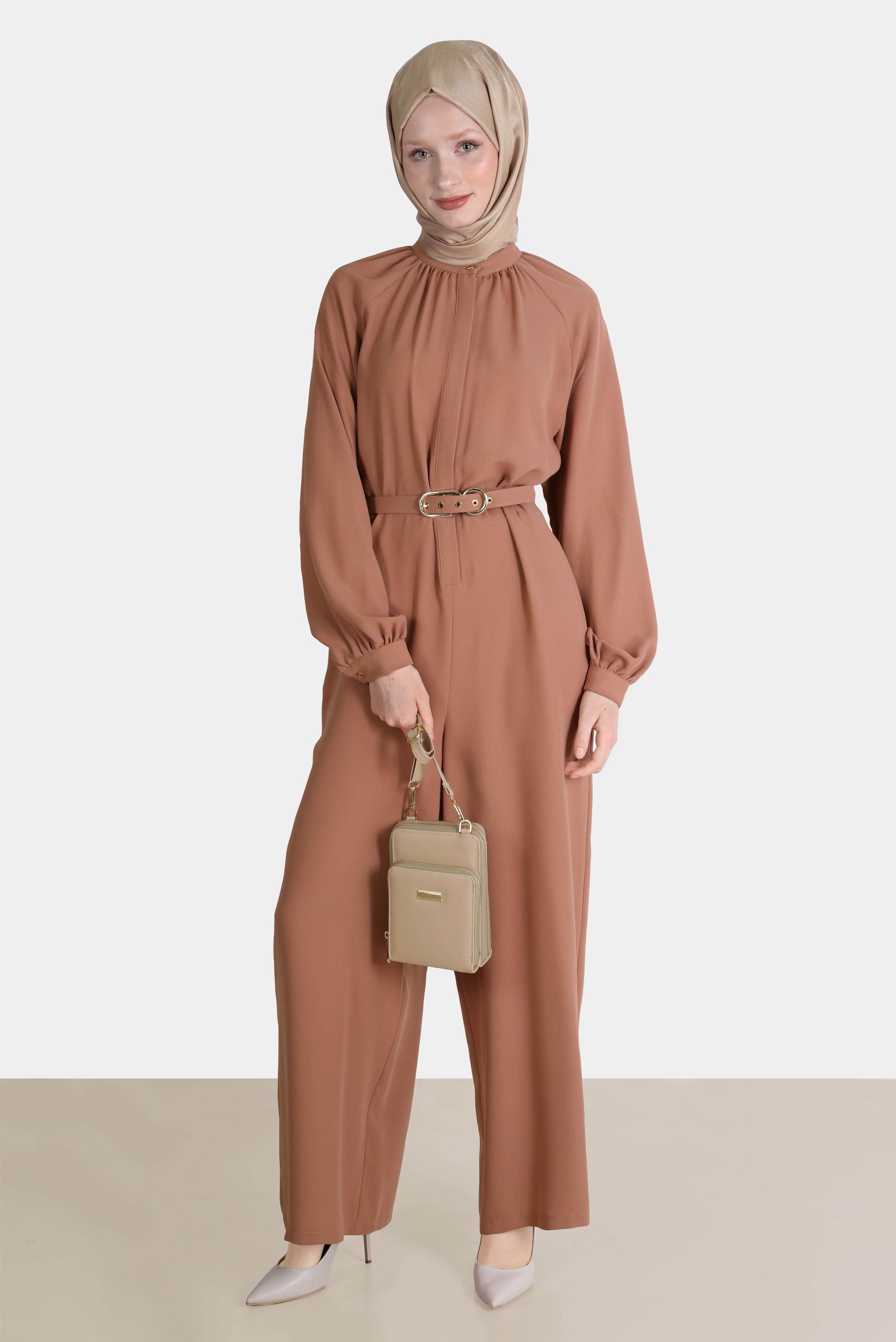 Hijab clothing BROWN BELTED CREPE OVERALLS 42695 