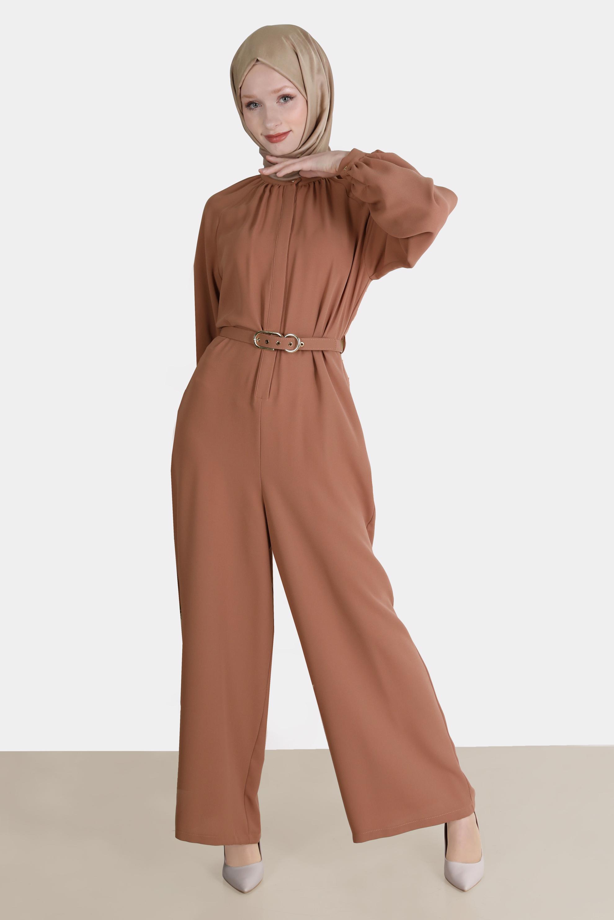 Hijab clothing BROWN BELTED CREPE OVERALLS 42695 