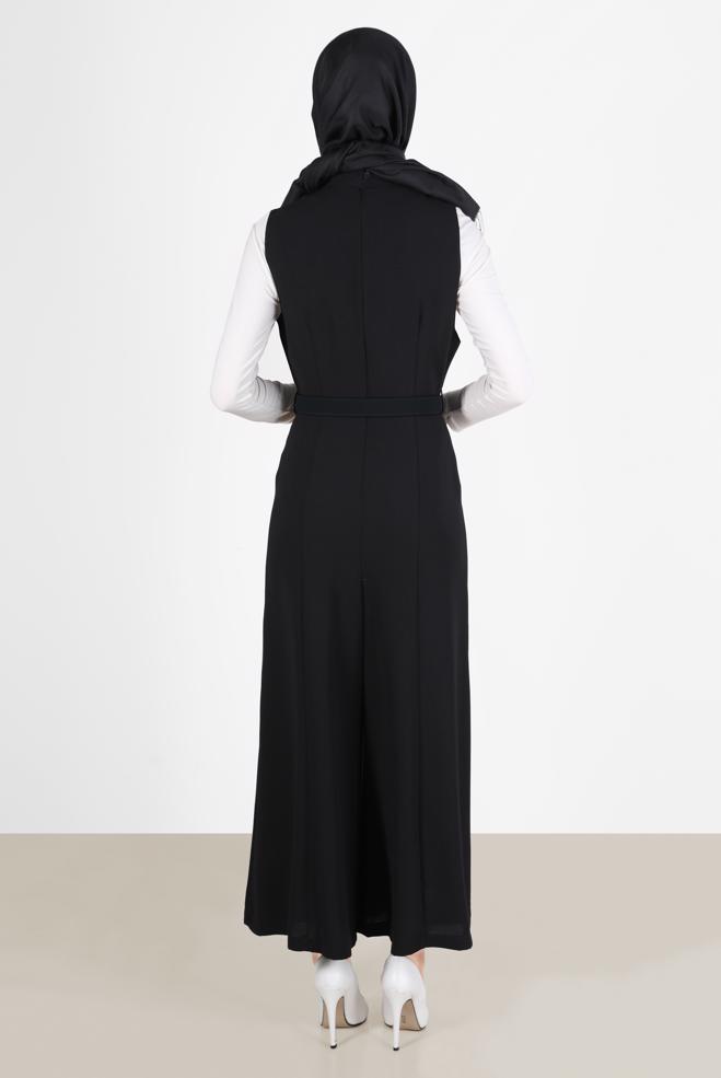 Vêtements hijab NOIR SALOPETTE AVEC CEINTURE À NOUER 42696 - ALVİNA