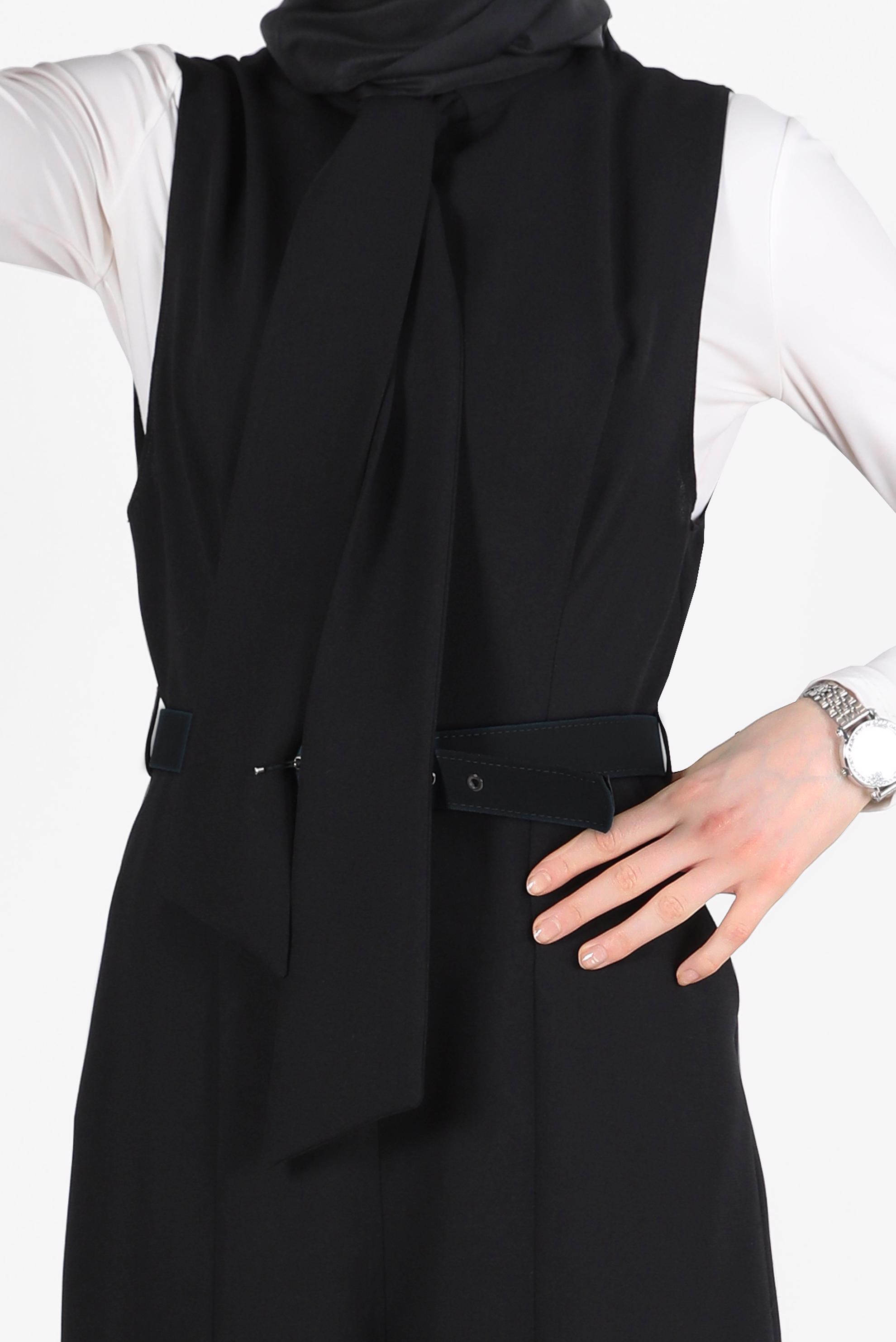 Tesettür giyim SİYAH BAĞLAMA DETAYLI KEMERLİ TULUM 42696 