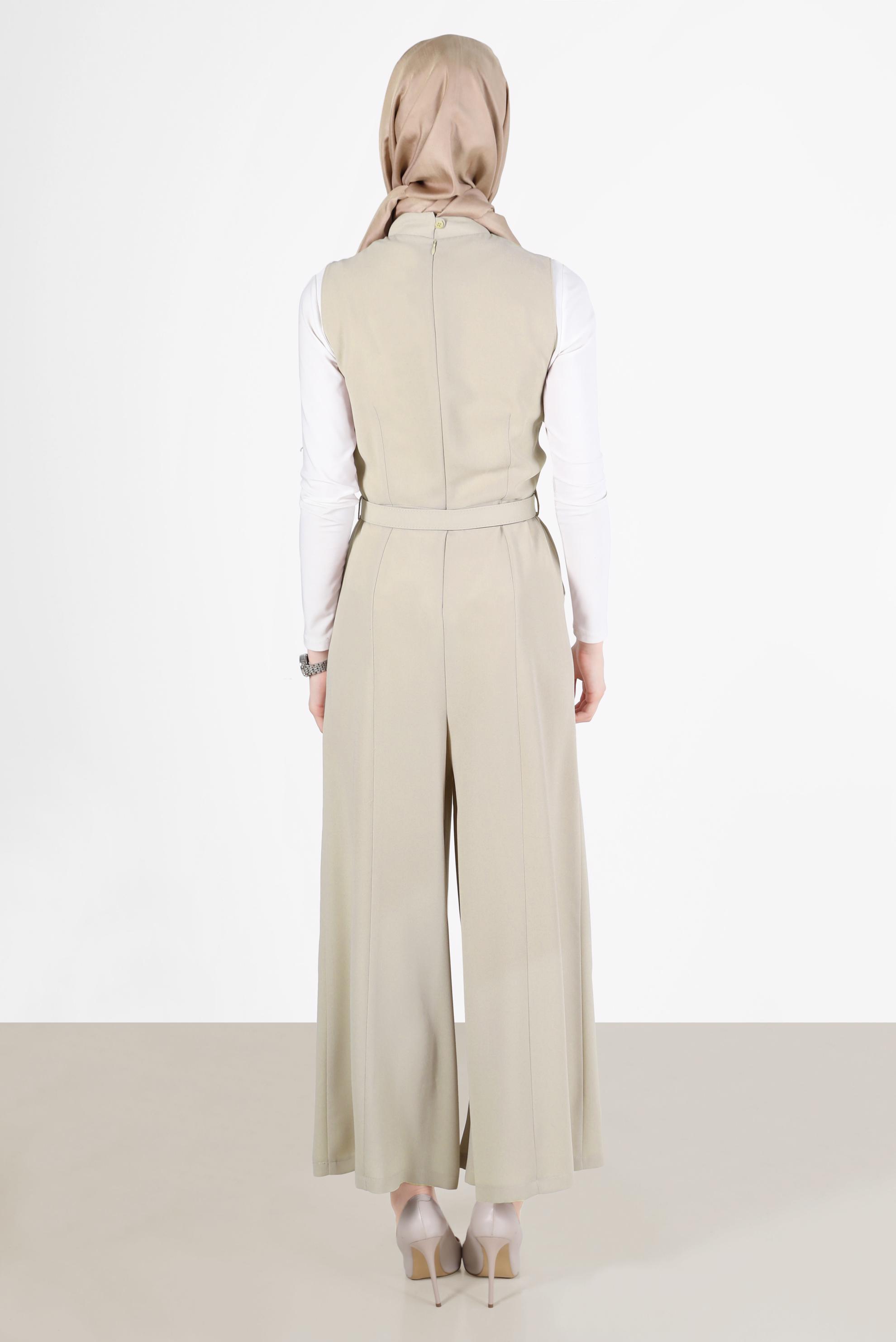 Hijab clothing BEIGE TIE DETAIL BELTED OVERALLS 42696