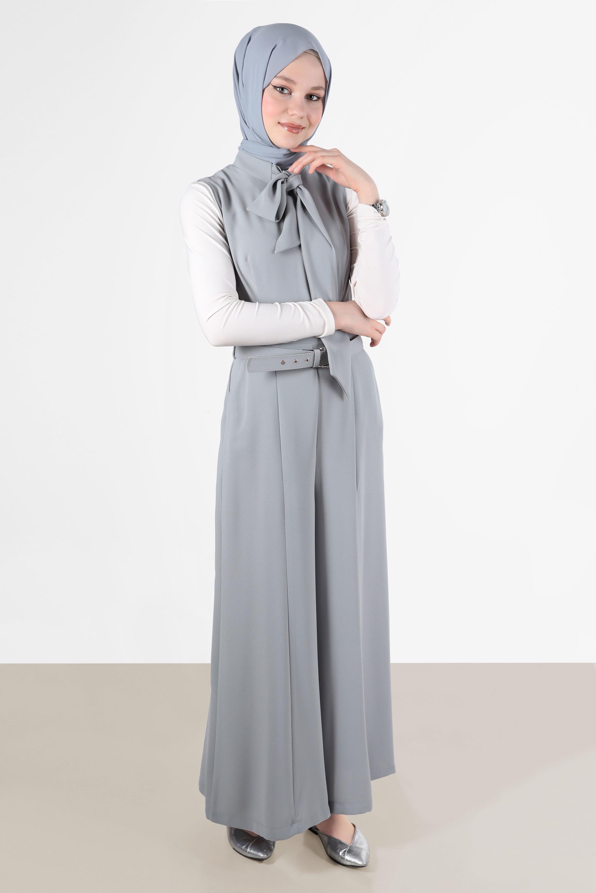 Vêtements hijab GRIS SALOPETTE AVEC CEINTURE À NOUER 42696