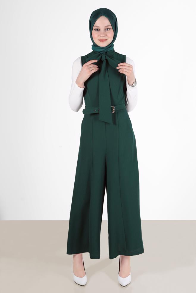 Vêtements hijab BLEU SALOPETTE AVEC CEINTURE À NOUER 42696 - ALVİNA