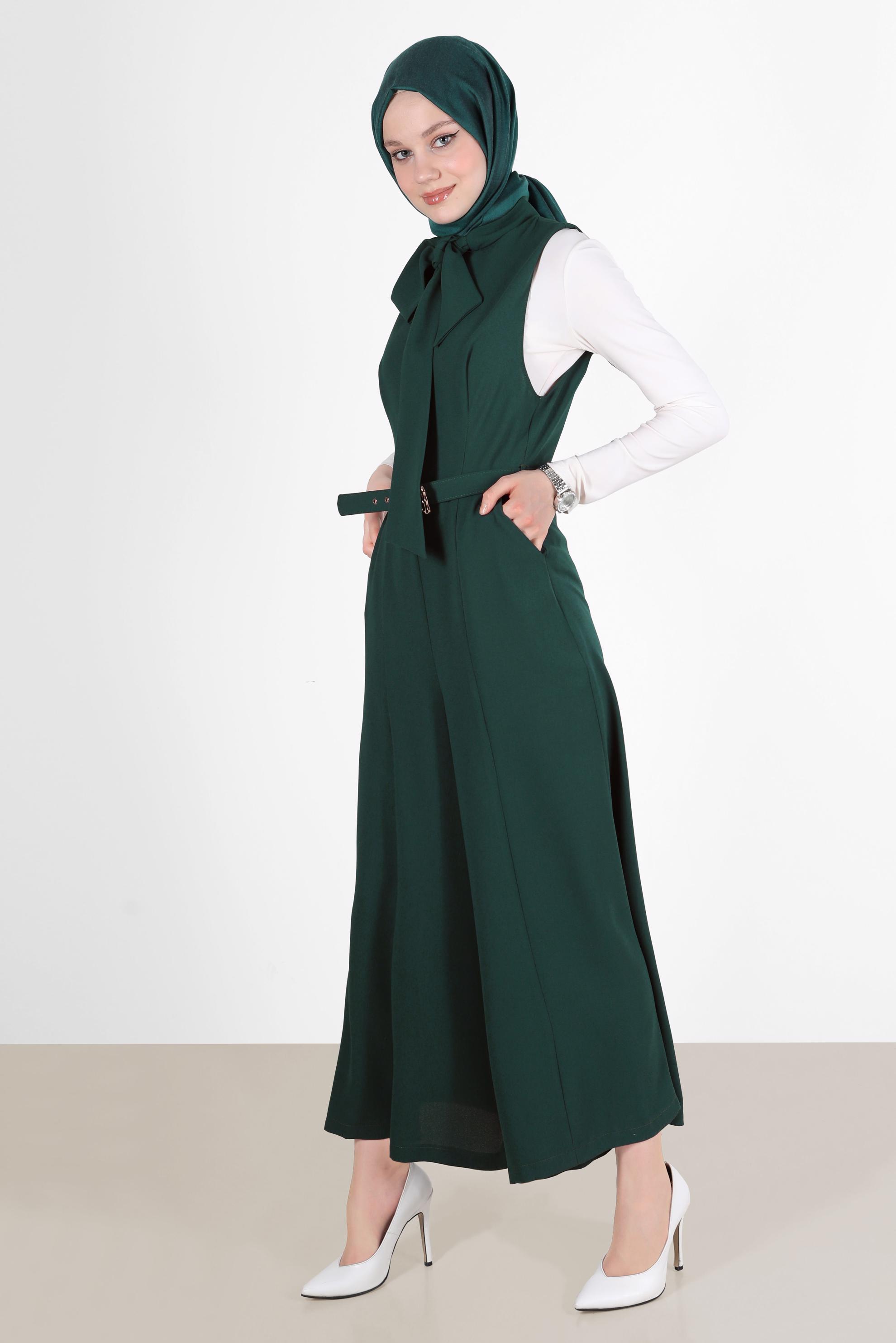 Hijab clothing BLUE TIE DETAIL BELTED OVERALLS 42696