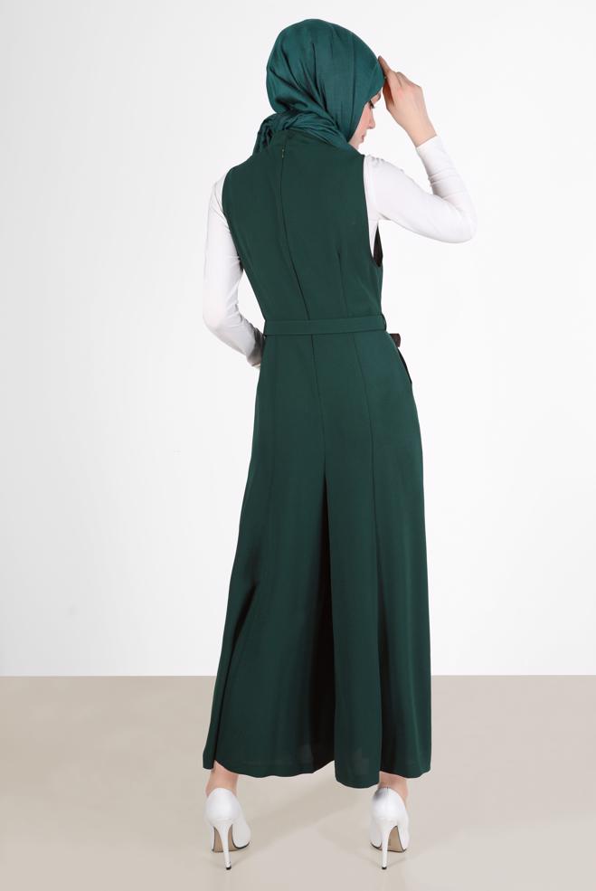 Vêtements hijab BLEU SALOPETTE AVEC CEINTURE À NOUER 42696 - ALVİNA