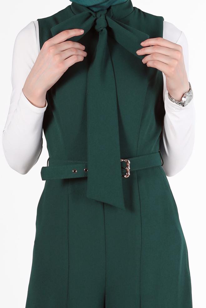 Vêtements hijab BLEU SALOPETTE AVEC CEINTURE À NOUER 42696 - ALVİNA