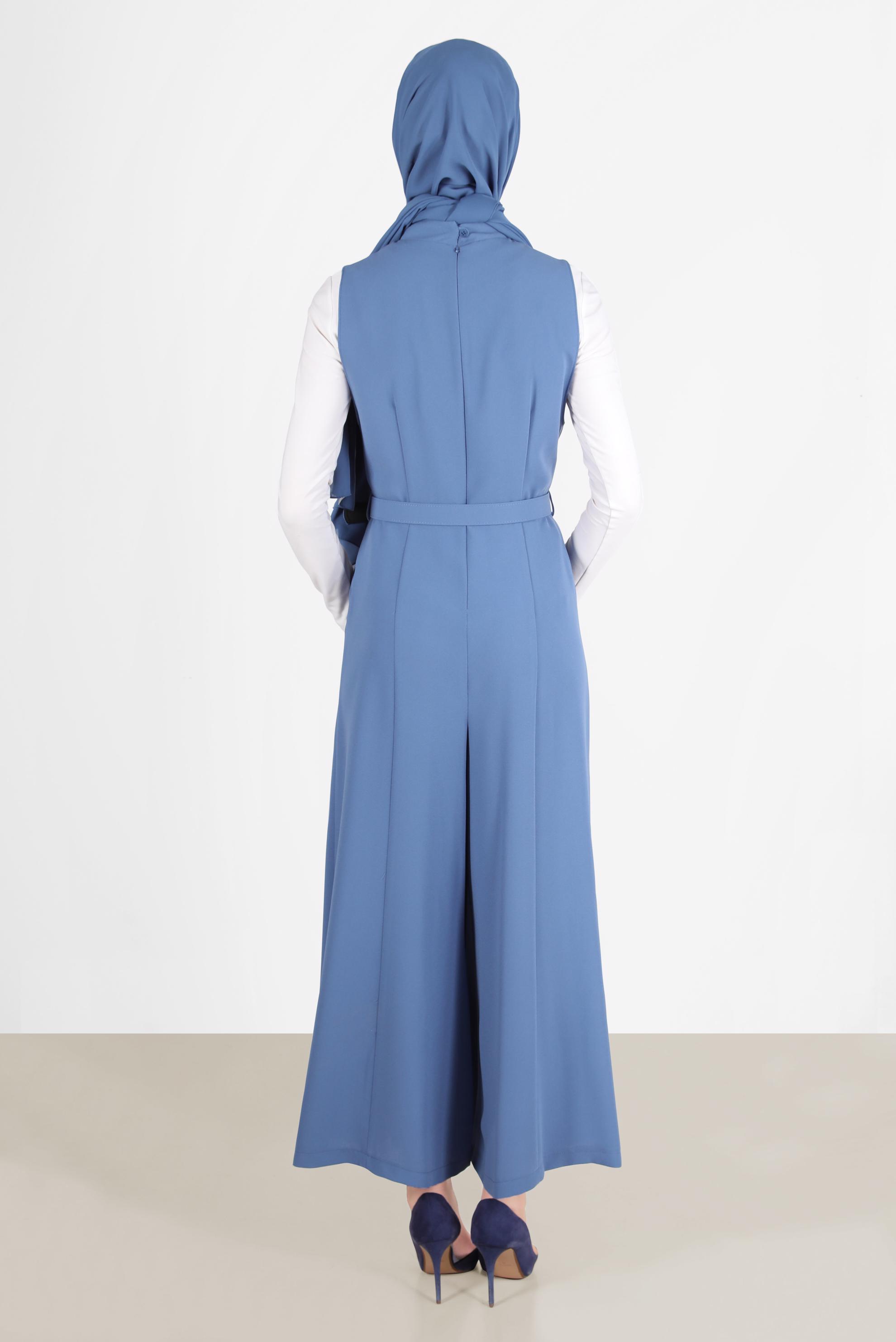 Tesettür giyim LACİVERT BAĞLAMA DETAYLI KEMERLİ TULUM 42696 