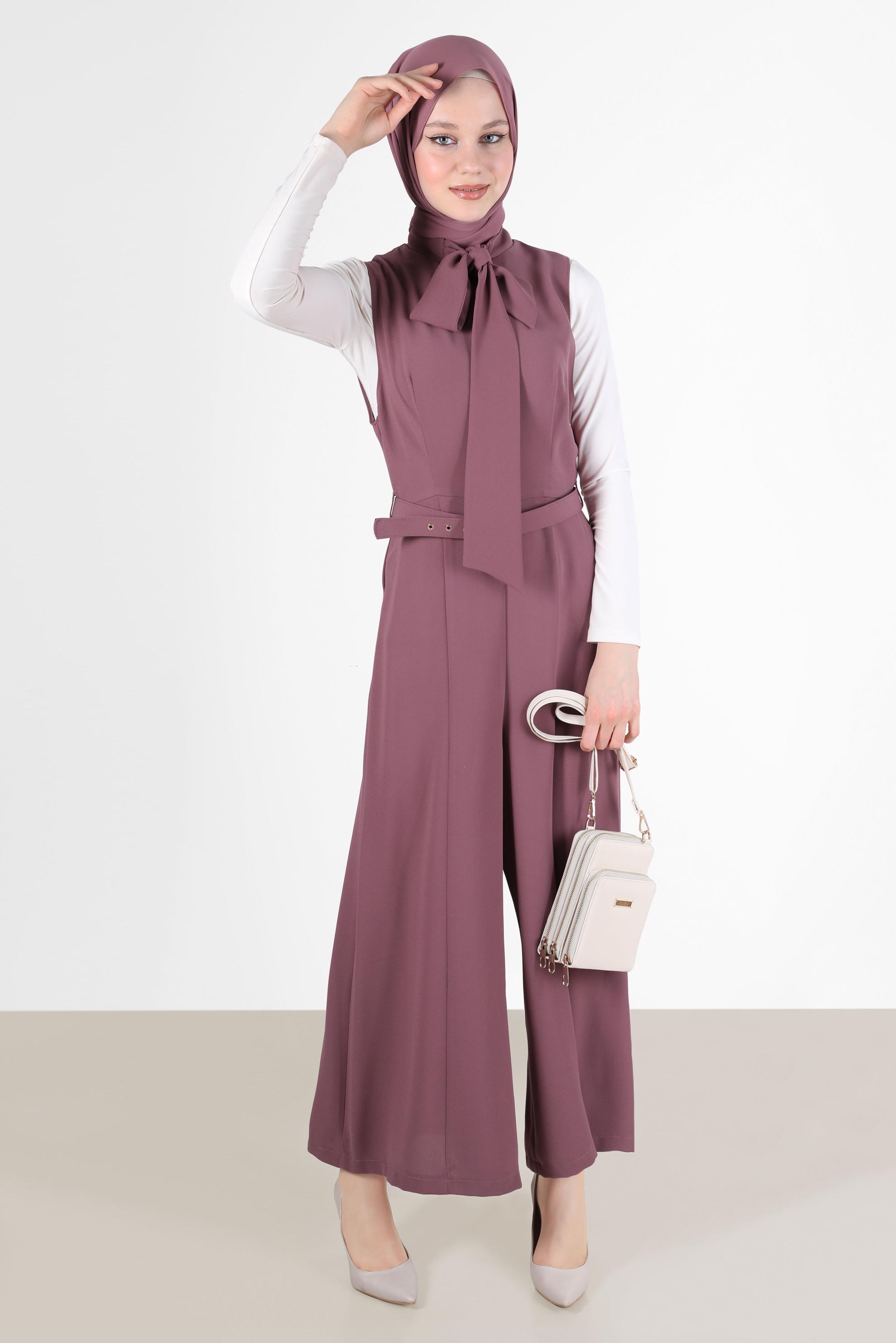 Hijab clothing PINK TIE DETAIL BELTED OVERALLS 42696