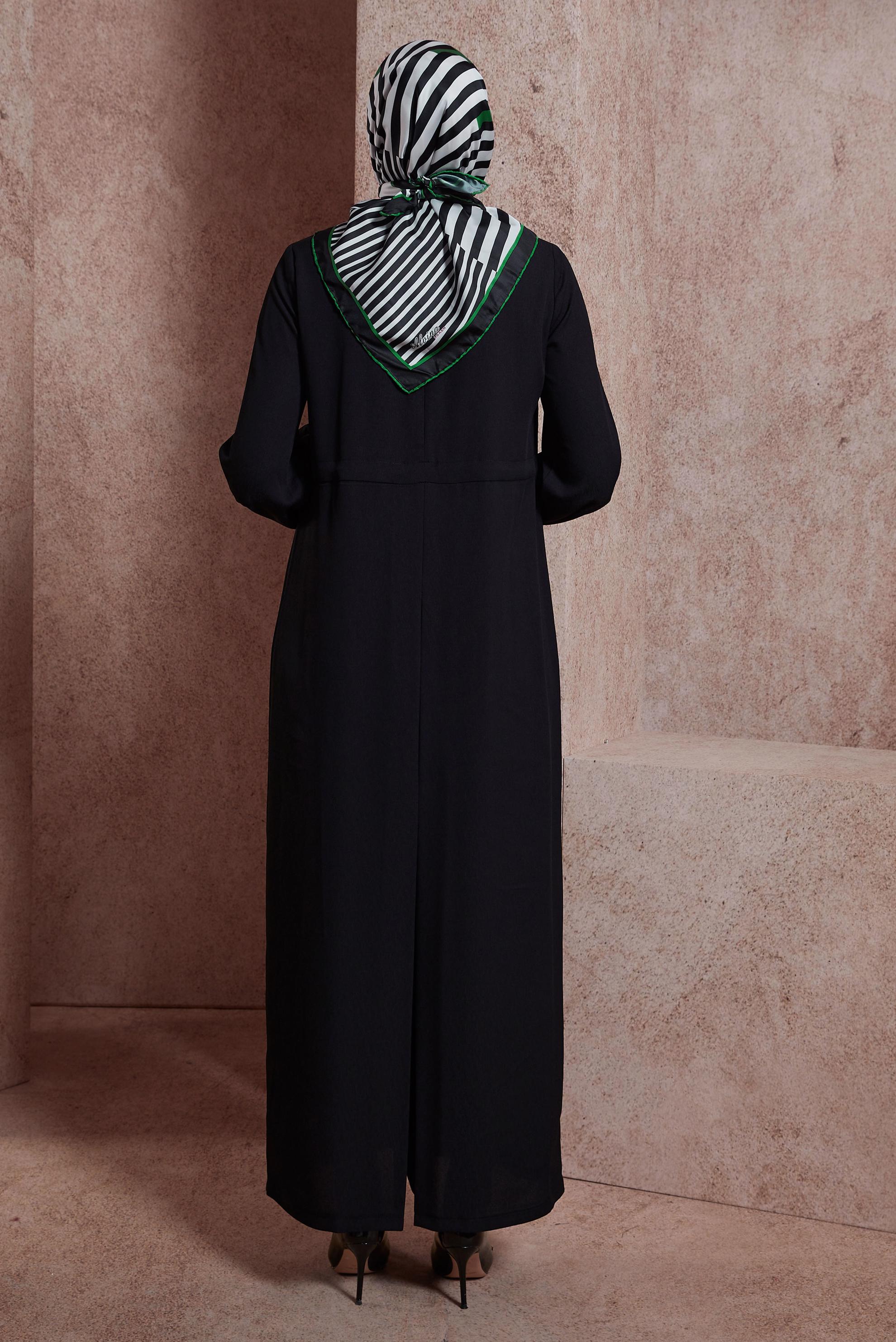 Tesettür giyim SİYAH HIRKA GÖRÜNÜMLÜ DÜĞMELİ TULUM 42766 