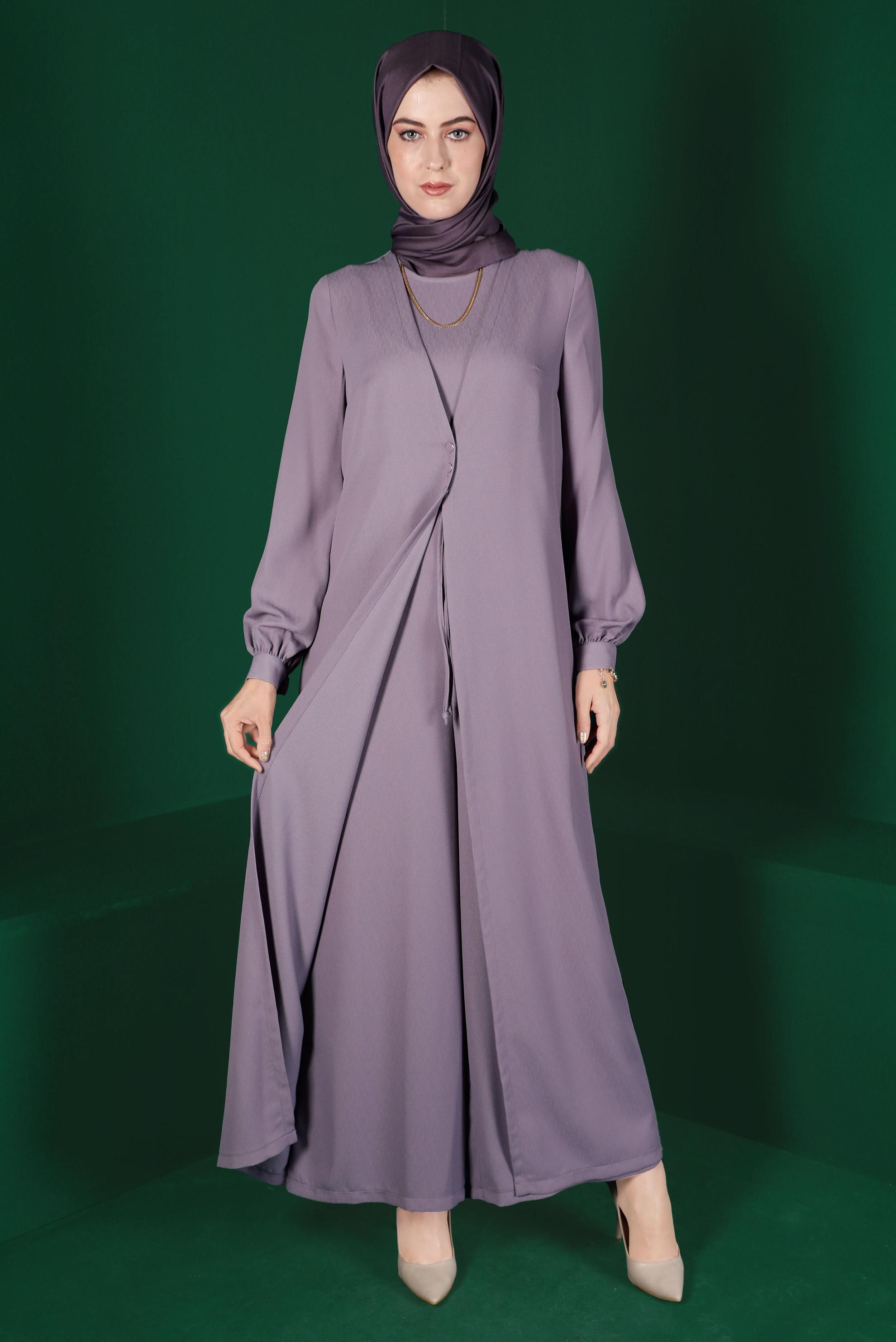 Tesettür giyim MOR HIRKA GÖRÜNÜMLÜ DÜĞMELİ TULUM 42766 