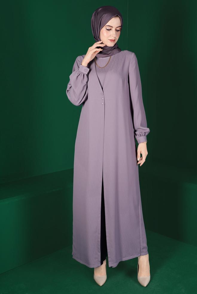 Tesettür giyim MOR HIRKA GÖRÜNÜMLÜ DÜĞMELİ TULUM 42766  - ALVİNA