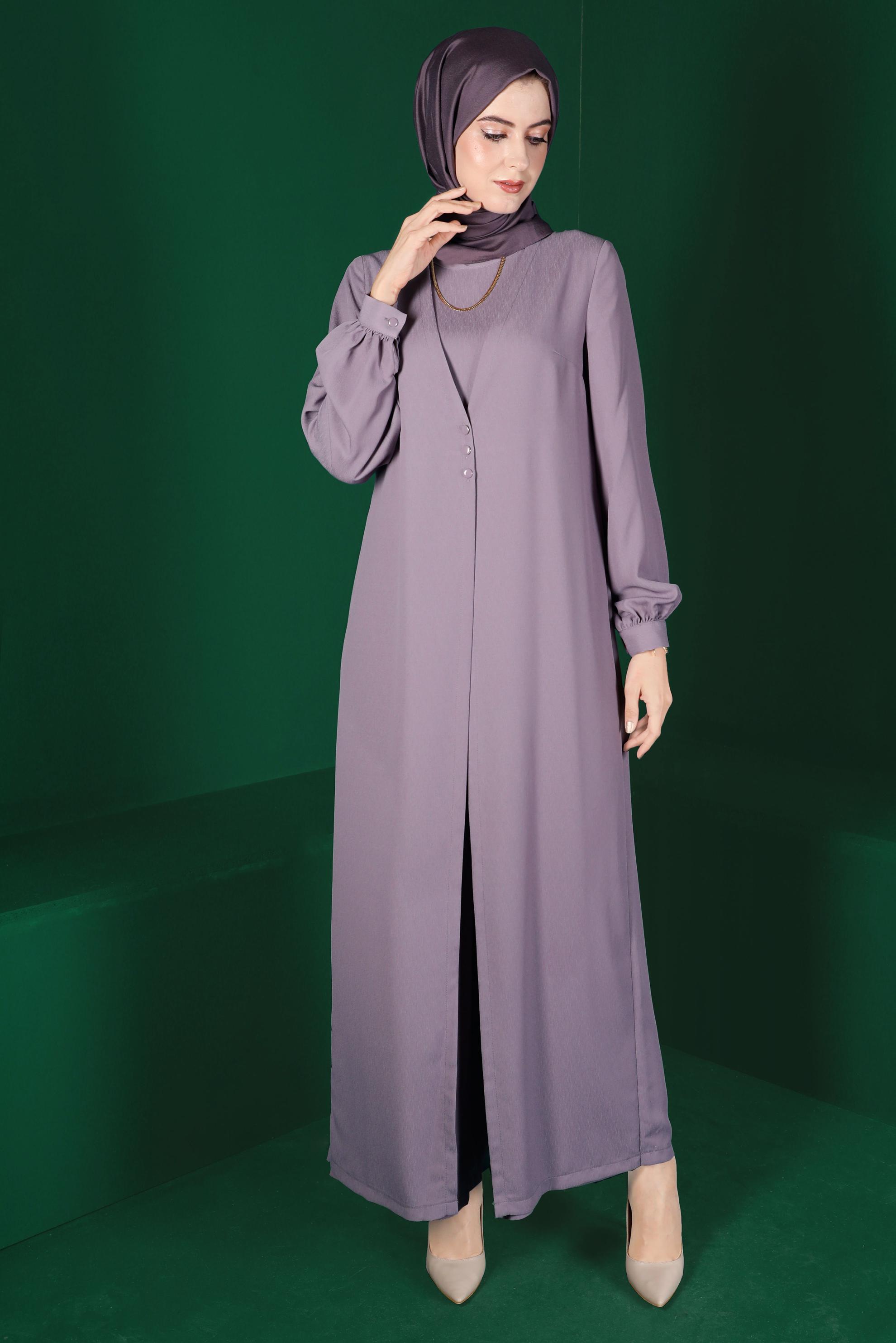 Tesettür giyim MOR HIRKA GÖRÜNÜMLÜ DÜĞMELİ TULUM 42766 
