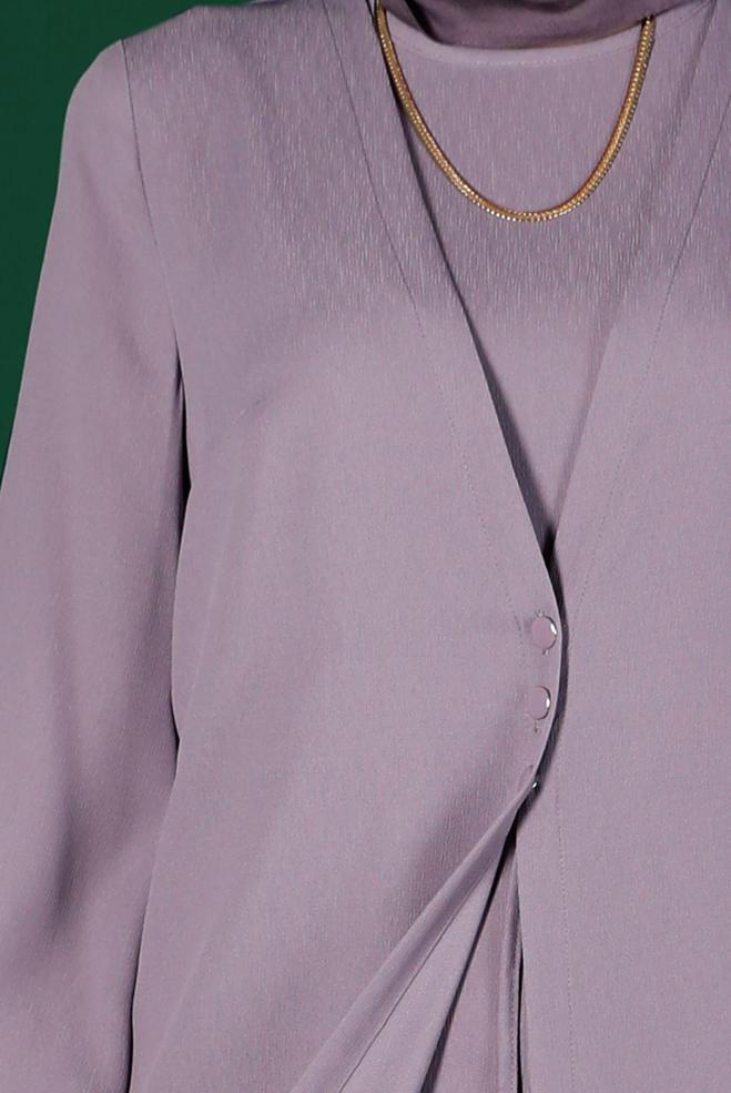 Tesettür giyim MOR HIRKA GÖRÜNÜMLÜ DÜĞMELİ TULUM 42766  - ALVİNA