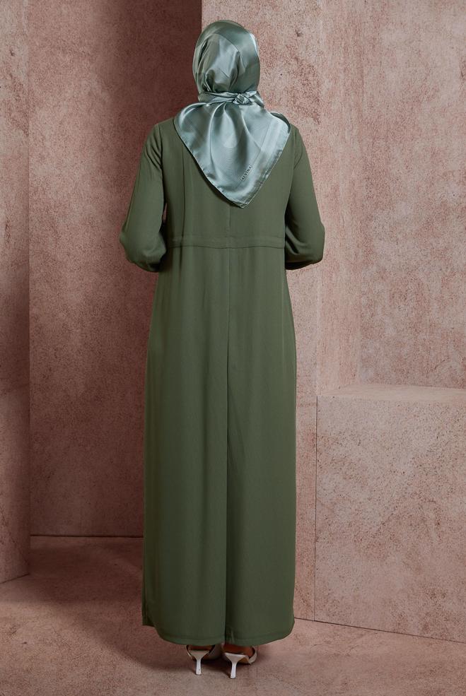 Tesettür giyim HAKİ HIRKA GÖRÜNÜMLÜ DÜĞMELİ TULUM 42766  - ALVİNA