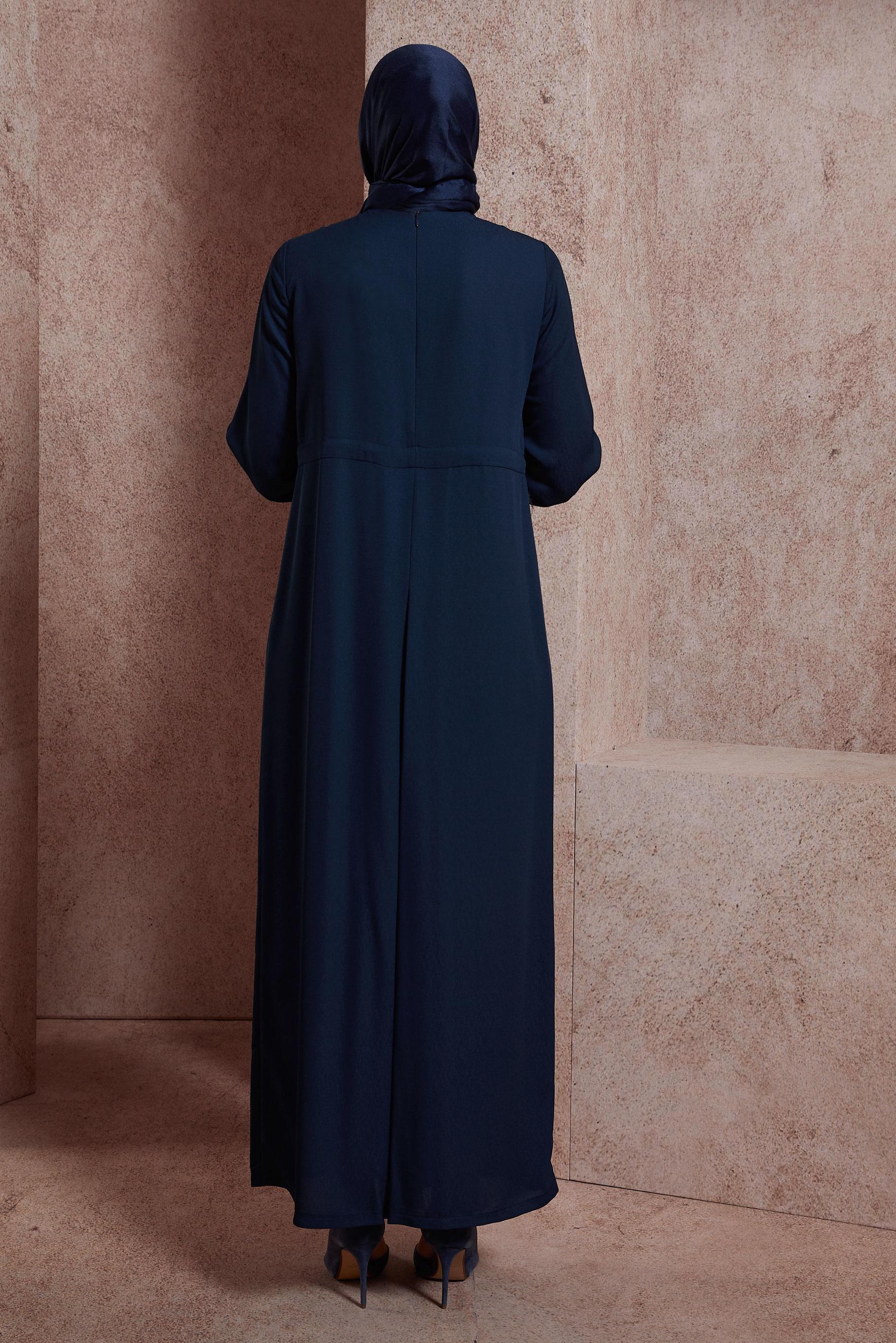 Tesettür giyim LACİVERT HIRKA GÖRÜNÜMLÜ DÜĞMELİ TULUM 42766 