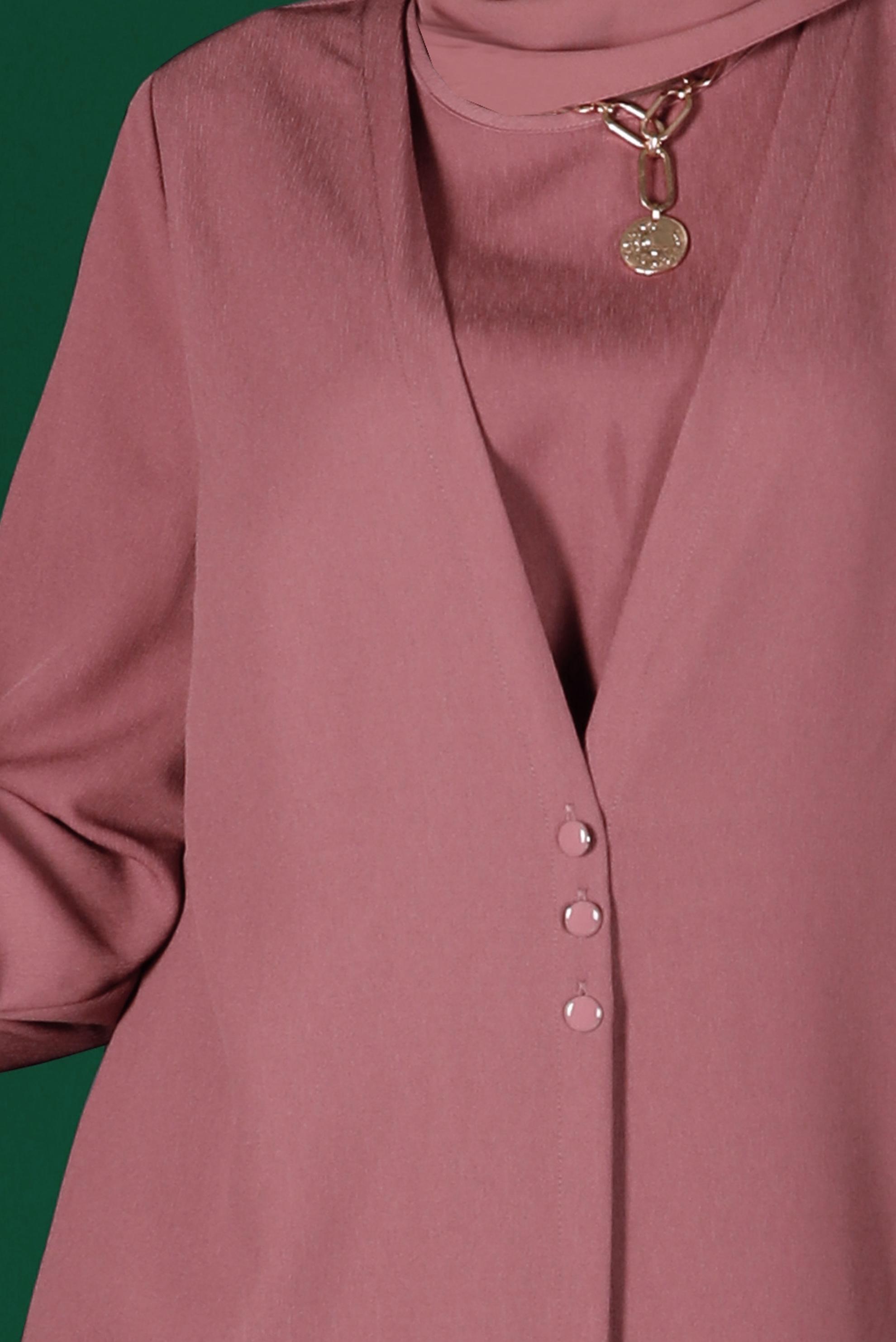 Tesettür giyim PEMBE HIRKA GÖRÜNÜMLÜ DÜĞMELİ TULUM 42766 