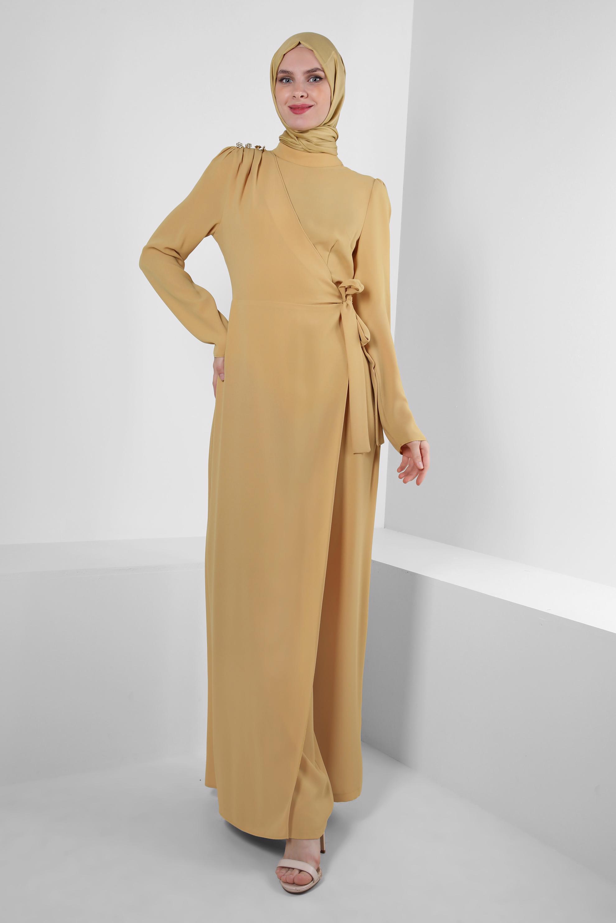 Vêtements hijab JAUNE SALOPETTE AVEC GEMME BRODÉE 42885